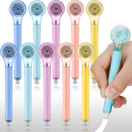 Gersoniel 10 Pack Correction Tape Pen Correctional Ink Tape Push Pull Protective, Easy to Use Applicator for School Office Supplies, 0.2 x 236 Inch (Dessert Colors)