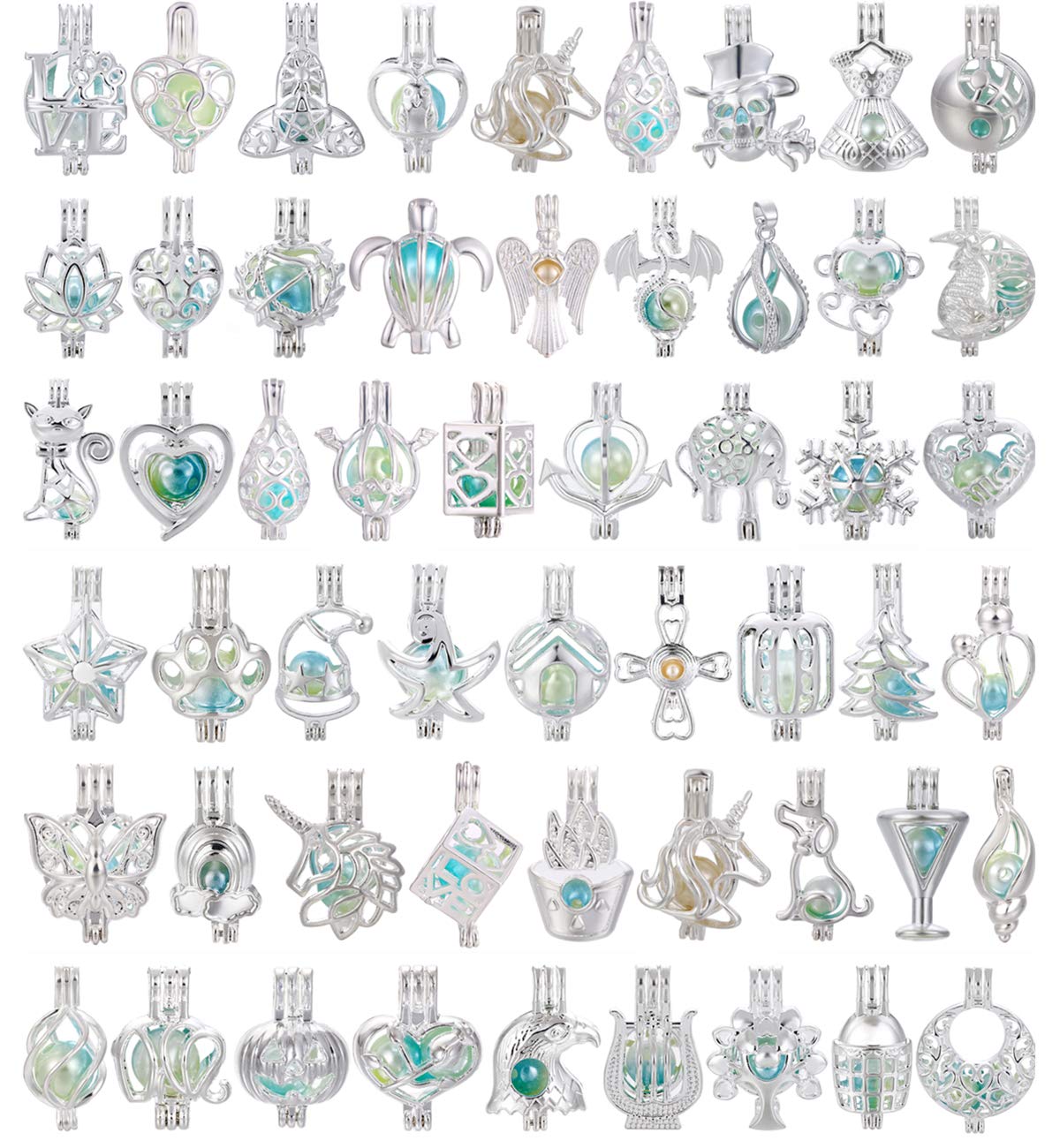 Vie jeune Mixed Pearl Cage Locket Pendants Set, Essential Oil Diffuser DIY Necklace Bracelet Jewelry Making Craft, Bulk Beads Aromatherapy Diffuser Charms Gifts for Women (Random 30pcs Silver)