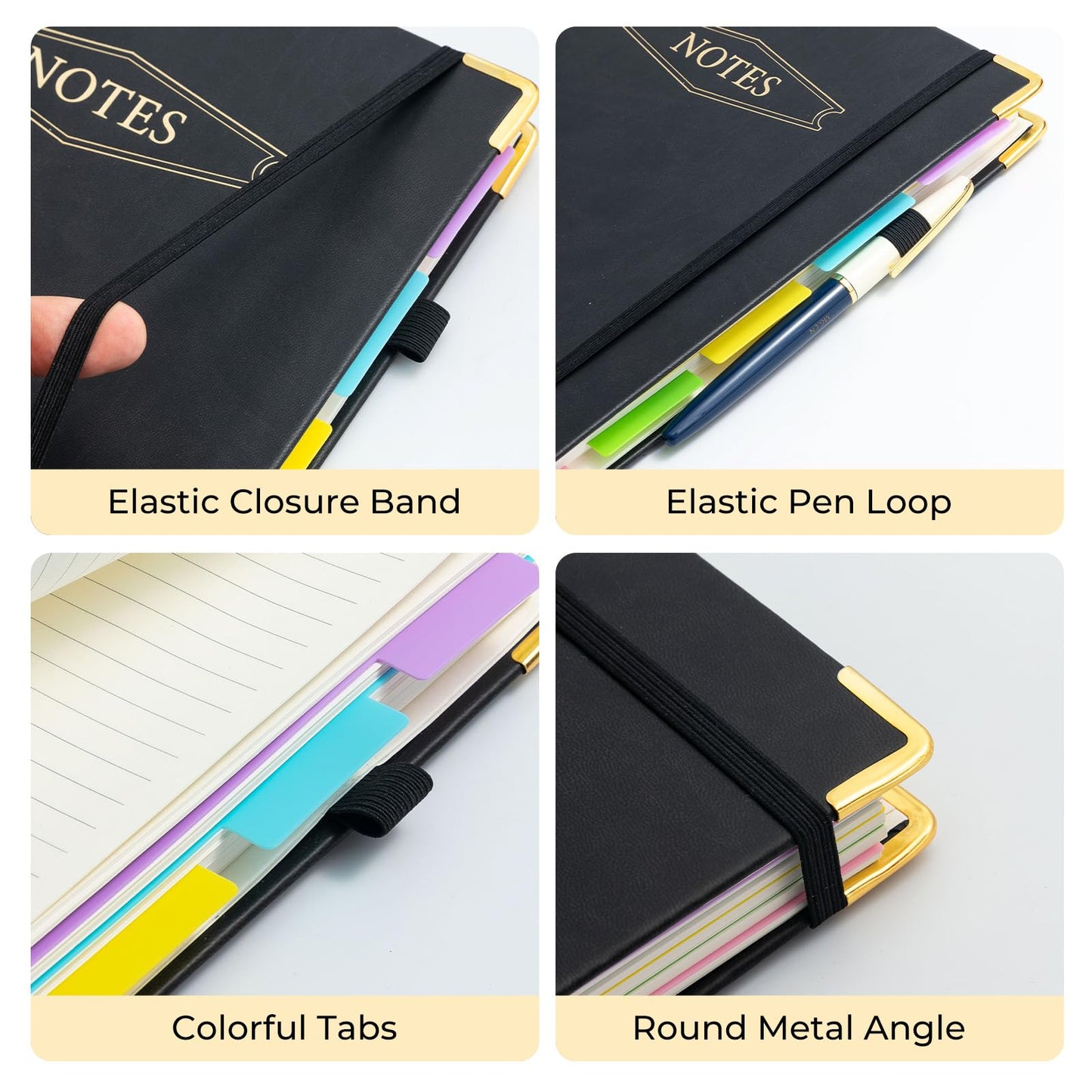 M&G Hardcover Spiral Notebook, 5 Subject Noteboook College Ruled 300 Page, Large 8"x10" B5 Notebooks for Work School, Lined Journal for Women & Men, Black