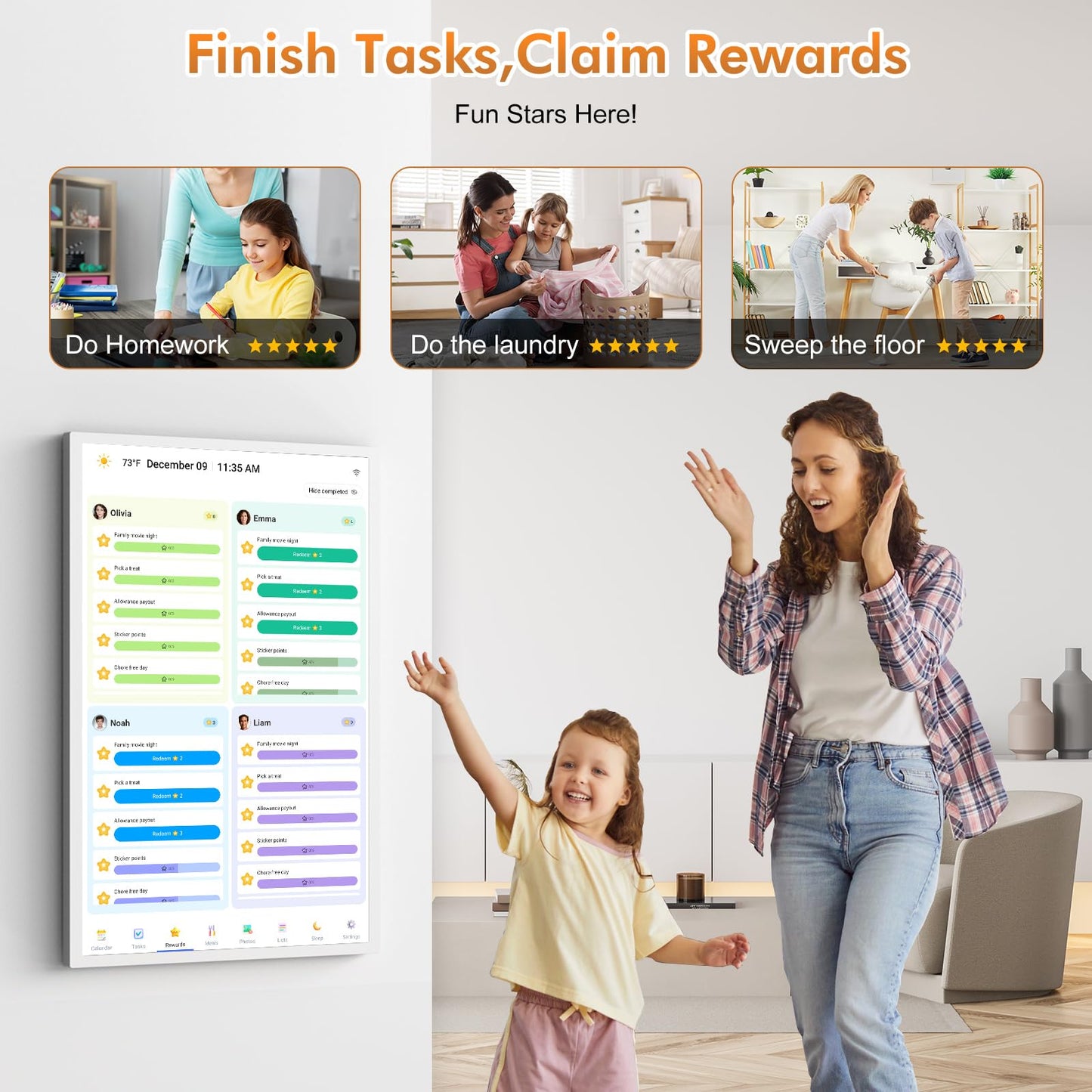 27" Digital Calendar Picture-Frame for-Wall-Planner – Touchscreen Smart Electronic Calendar for Family Meal Schedules, Sync Online Calendars, Chore Charts, Star Reward, Wall Mounted, Gift for Mom Dad