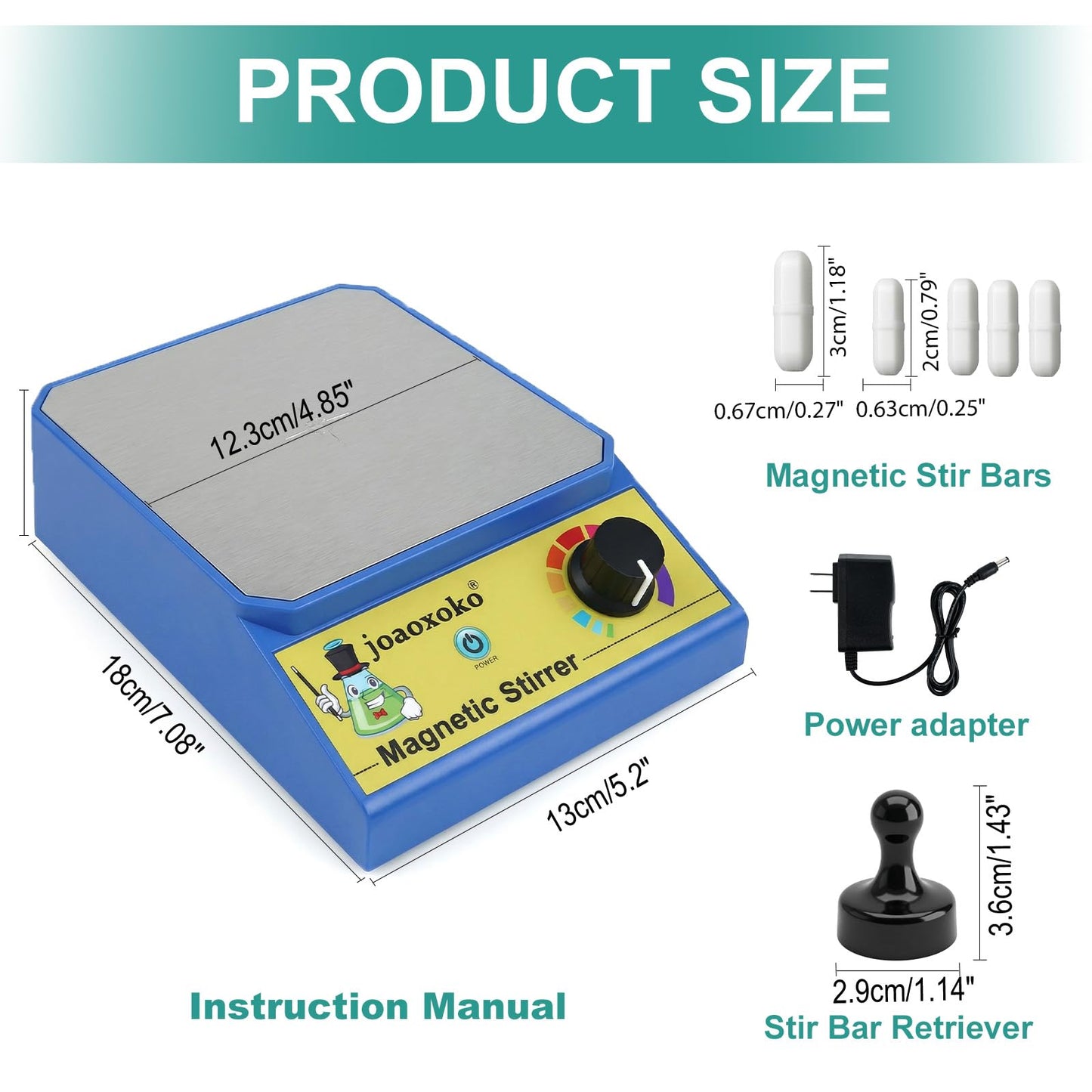 joaoxoko Magnetic Stirrer with 4 Stir Bars, Stir Plate with Stir Bar Retriever,3000ml Max Capacity No Heating 100-3000RPM, Portable Mixer for Yeast Starter/Chemistry/School (6)