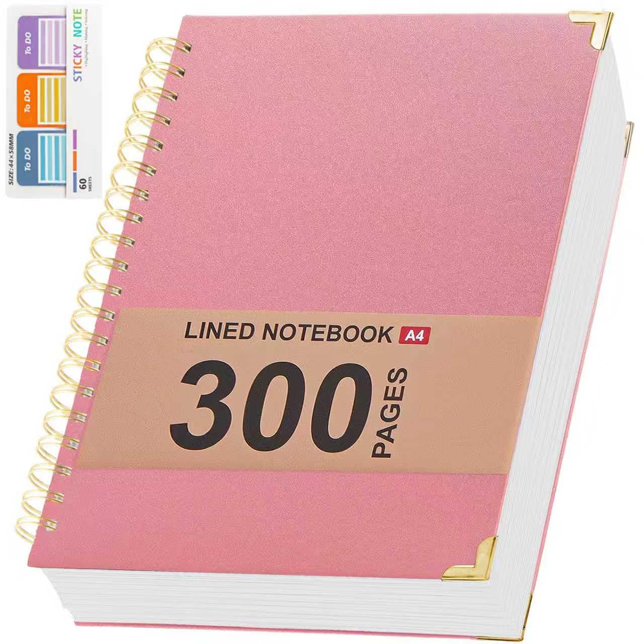 Kutoda Lined Spiral Notebooks for Work, 300 Pages Leather 8.5 * 11 College Ruled journals for Writing, Hardcover Notebooks for Note Taking, Perfect for Office Home School Supplies(Pink)