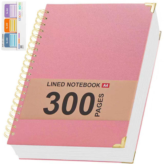 Kutoda Lined Spiral Notebooks for Work, 300 Pages Leather 8.5 * 11 College Ruled journals for Writing, Hardcover Notebooks for Note Taking, Perfect for Office Home School Supplies(Pink)