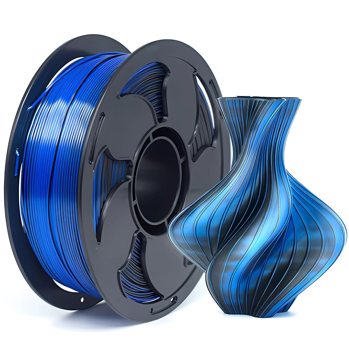 3D Printer Filament Silk Dual Bi Color Blue Black, Coextrusion 1.75mm PLA Filament with Shiny Silk Rainbow, 1kg (2.2lbs) Spool Neatly Wound Smooth Color Transition 3D Printing Rods