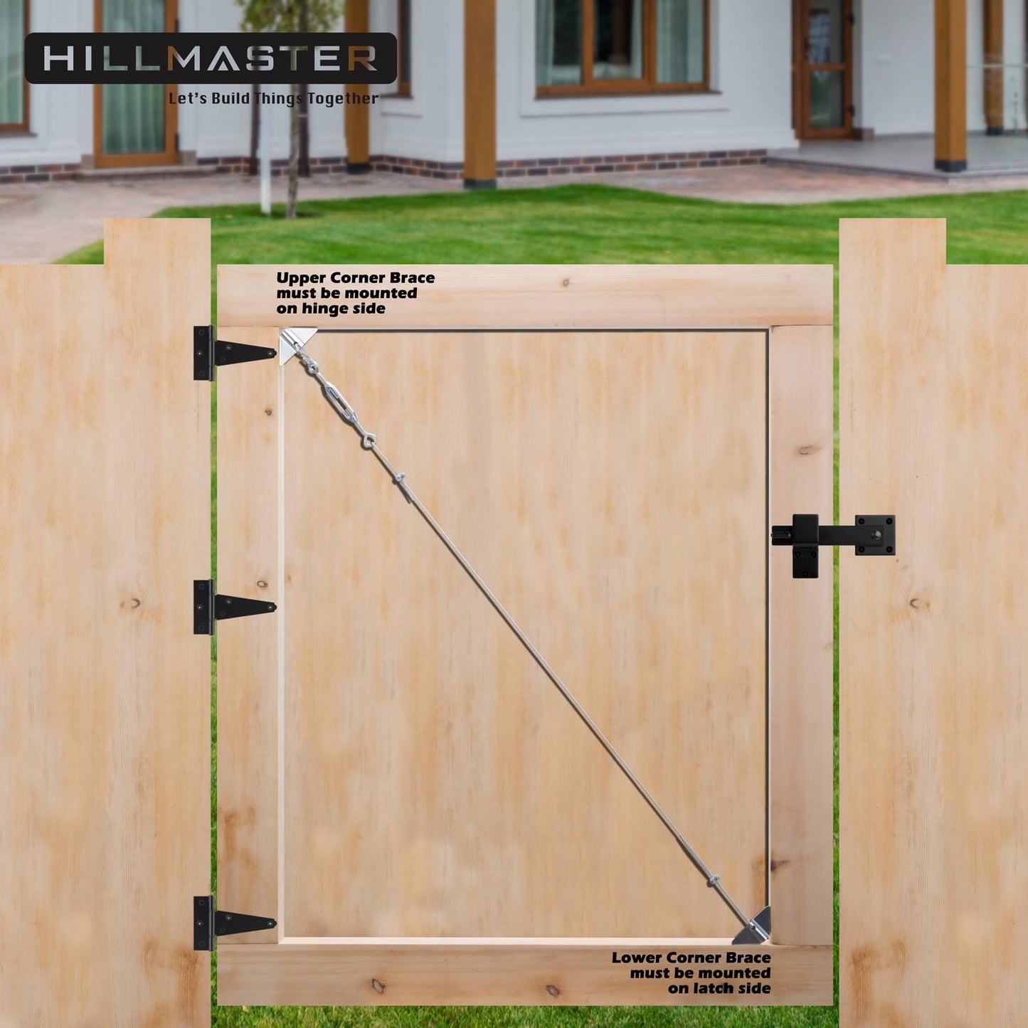 Durable Anti Sag Gate Kit for Wooden Fence, Anti-Sag Gate Support Cable Kit in Zinc,Anti-Sagging Fence Gate Kit Steel Gate Hardware,No Sag Wood Door Repair Kit Gate Frame Kit for Outdoor, 2 Pack