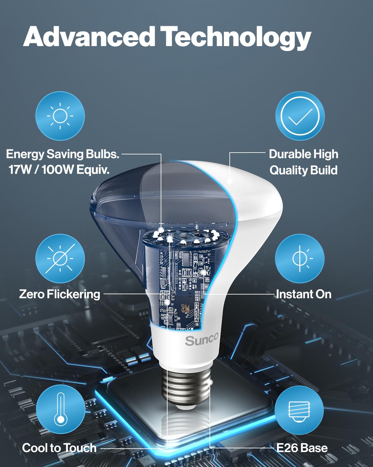 Sunco 10 Pack BR40 LED Light Bulbs, Indoor Flood Lights, Recessed Can Light Bulb, 1400 LM, 17W (100W Equivalent), 6000K Daylight Deluxe, Dimmable, E26 Base, for Home, Bedroom, Kitchen UL