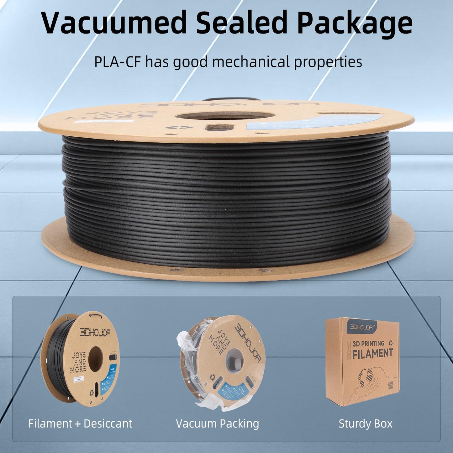 3DHoJor Carbon Fiber PLA Filament 1.75mm 1KG*2 Bundle, PLA-CF Filament 3D Printer Filament Dimensional Accuracy +/- 0.03mm, Fits for Most FDM 3D Printers-Black*2