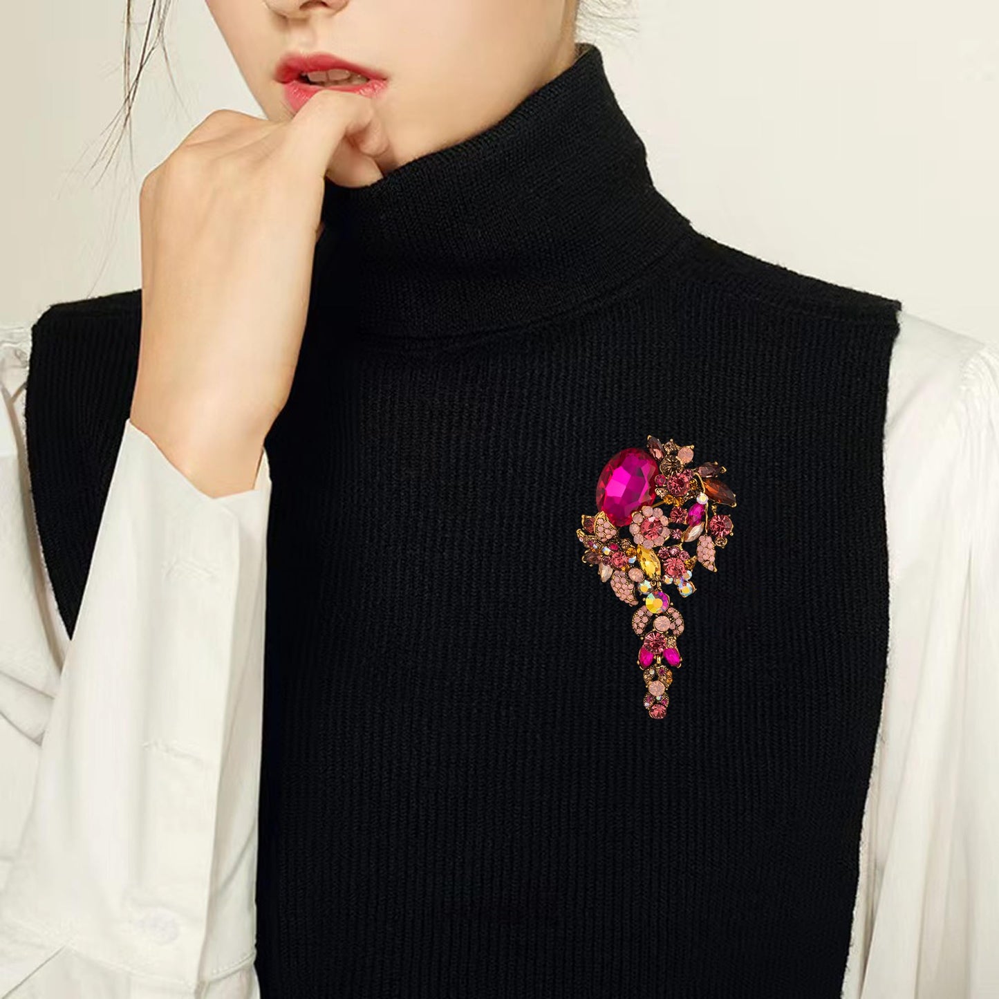 SELOVO Long Hot Pink Flower Brooch Pin for Women Wedding Party Brooch Pendant