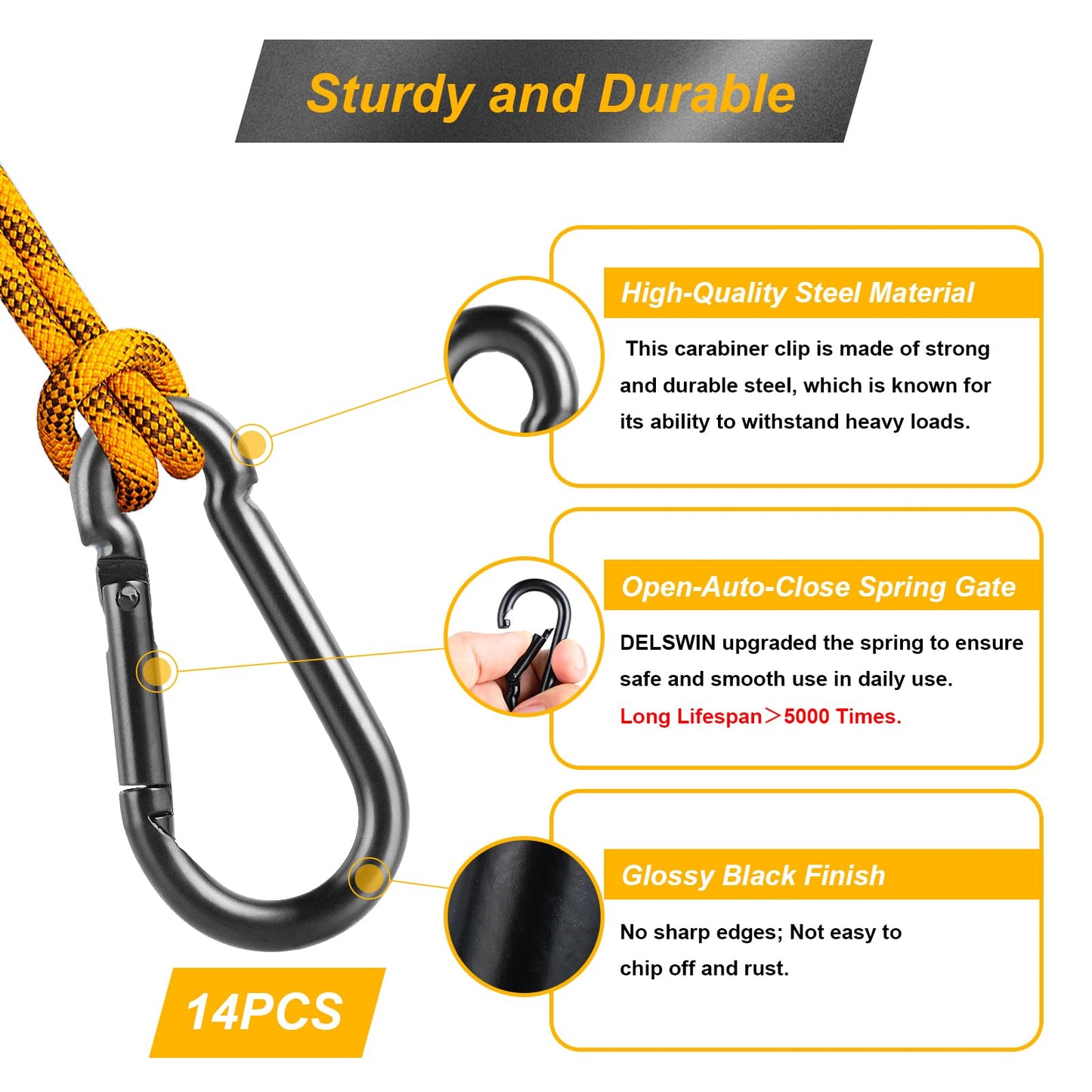 14 PCS Carabiner Clip Spring Snap Hooks - M8 3.15 Inch Heavy Duty Snap Hook Quick Link for Swing Hammock Camping Fishing Hiking, 500 lbs Capacity