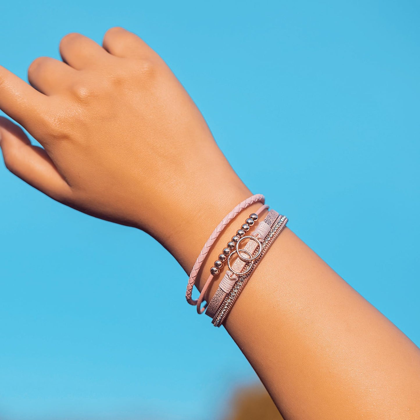 FANCY SHINY Boho Leather Wrap Bracelet Stackable Beaded Infinity Chunky Cuff Bracelets with Magnetic Clasp Western Hippie Outfits Jewelry Gifts for Women(Pink)