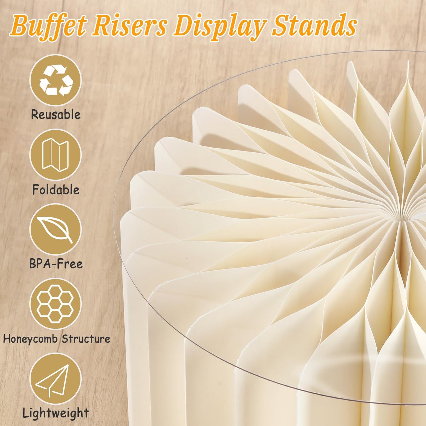 Youjoitim 6Pcs Buffet Risers, Food Risers for Table, Foldable Cake Display Stands, Tall Cardboard Cupcakes Stand for Show Catering Desserts Jewelry Wedding Birthday Party Decoration (Yellow White)