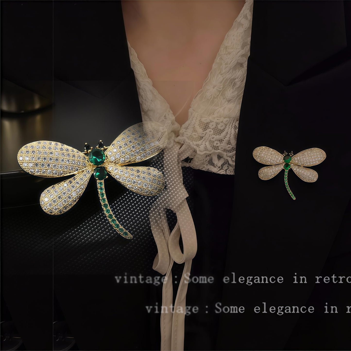 Yaximhozz 2pcs Rhinestone Brooch Pin for Women Dress Elegant Stylish Crystal Brooches Fashion Accessories Pins Lapel Boutonniere Ideas Wedding Christmas Birthday Jewelry Easter Gift dragonfly (18 White/Green Butterfly)