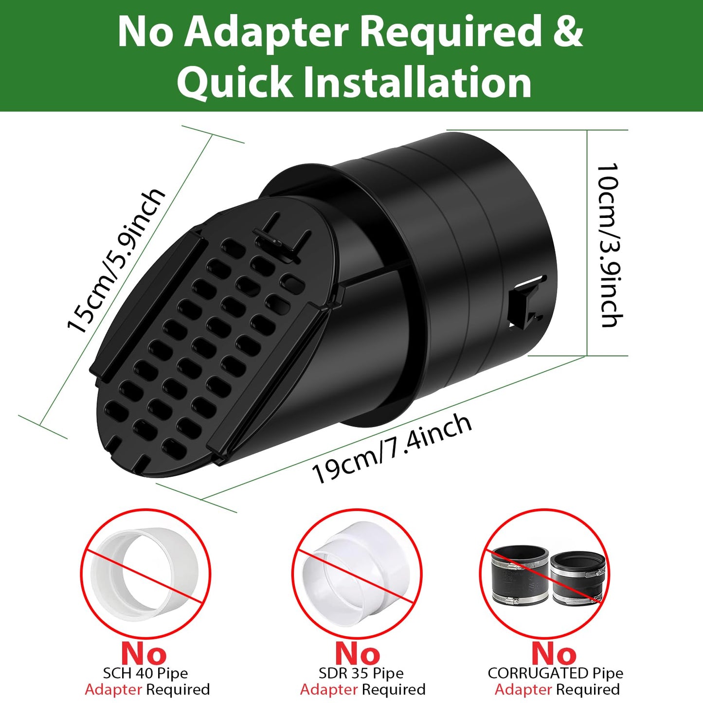 2 Pack 4" Gutter Downspout Extensions, Rain Diverter, Drainage Grate Yard Drain, Drain Emitter for Sump Pump Discharge & Downspout Extensions, Fit 4" SCH 40, 4" SDR 35, 4" Corrugated Pipe-Black