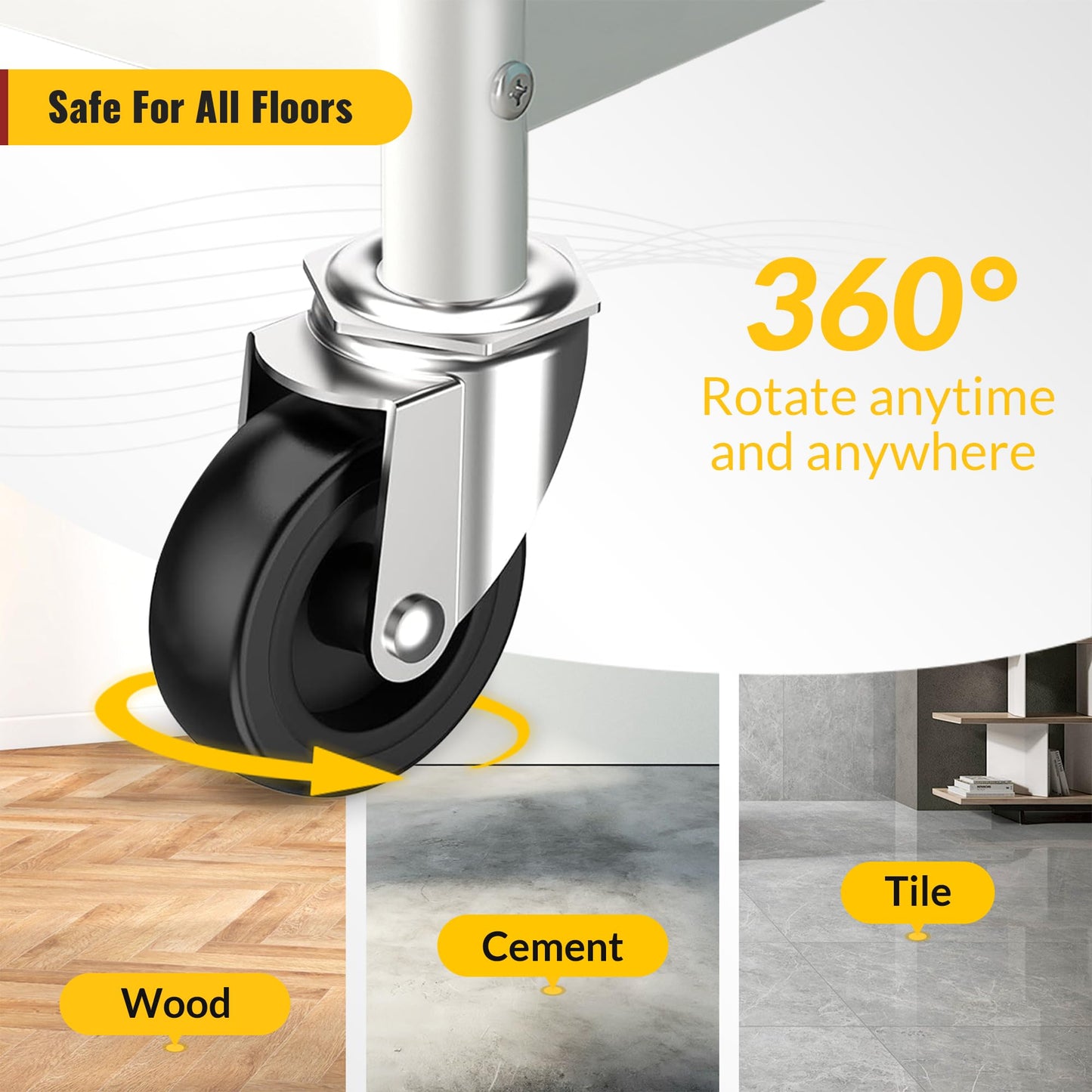 HOLKIE Caster Wheels 3 inch with No Brake Stem Casters, 3/8" -16 x 1-1/2" (Stem Diameter 3/8", Stem Length 1-1/2") Threaded Swivel Casters Set of 4 Heavy Duty Castors Black