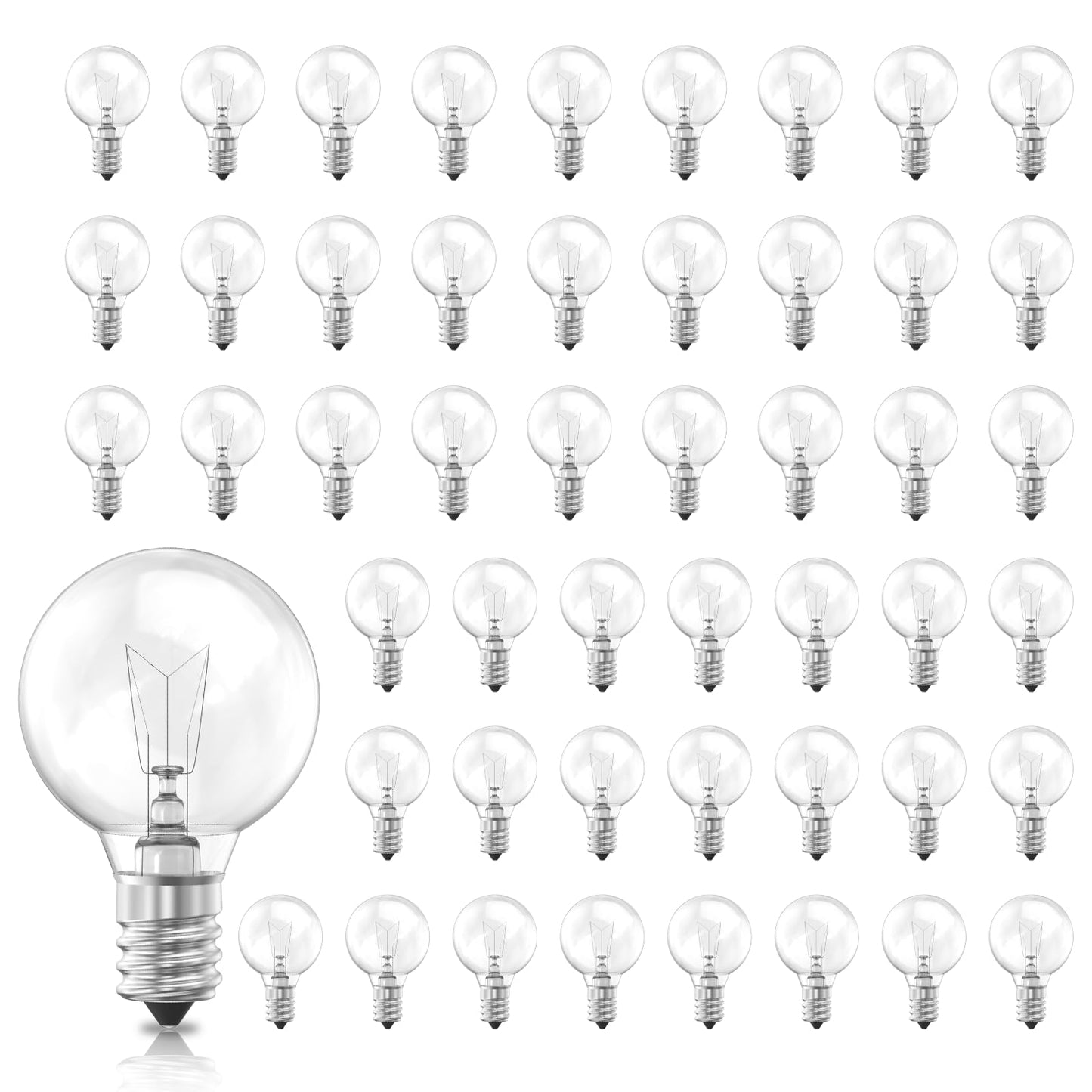 Brightown G40 Clear Light Bulbs Outdoor Light Bulbs Globe E12 Candelabra Screw Base, Incandescent Round Warm Replacement Glass Bulbs for Patio String Lights, 5W 120V, Pack of 50