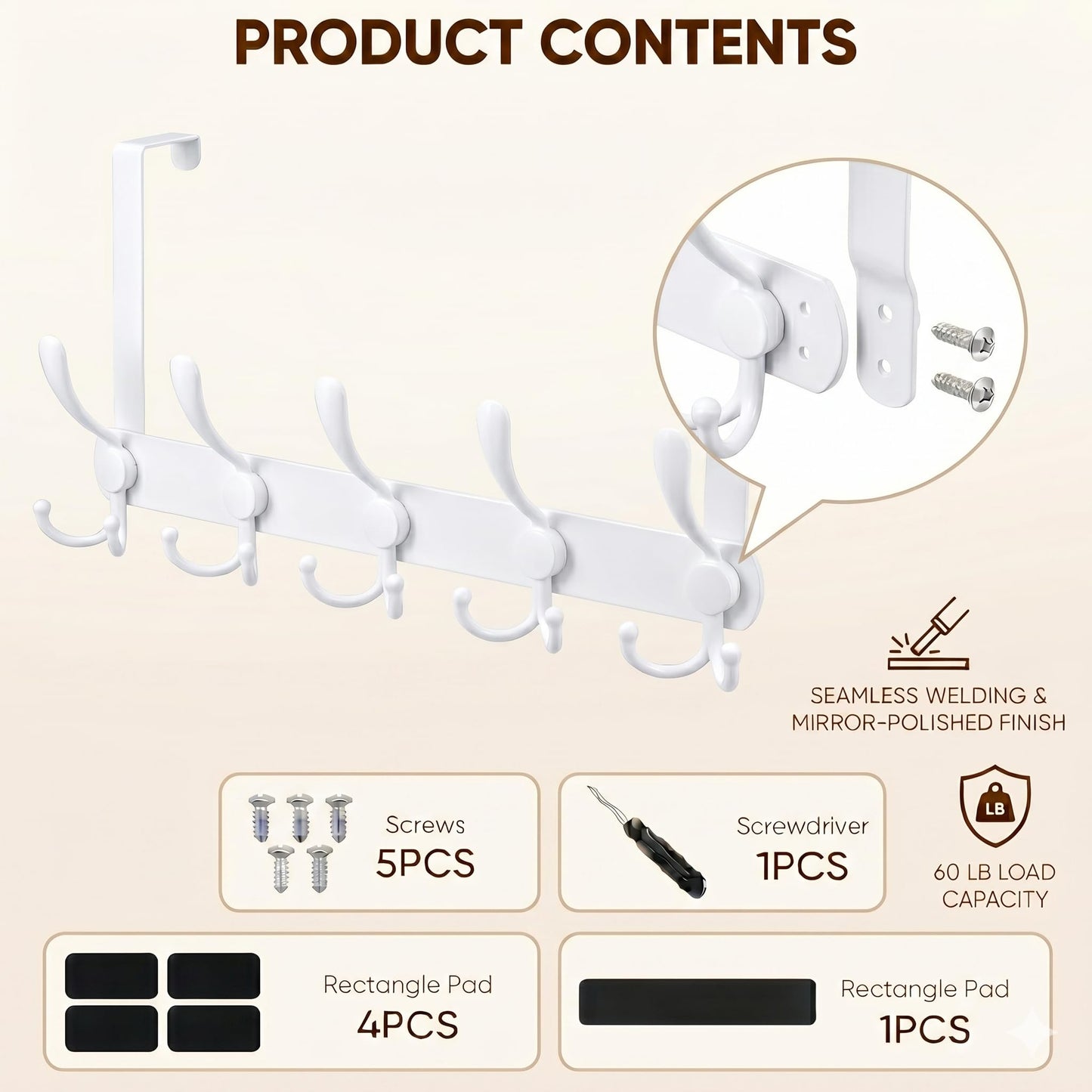 Encozy Over The Door Hooks,Coat Rack for Hanging Clothes Hat Towel (Heavy Duty White 2pcs)