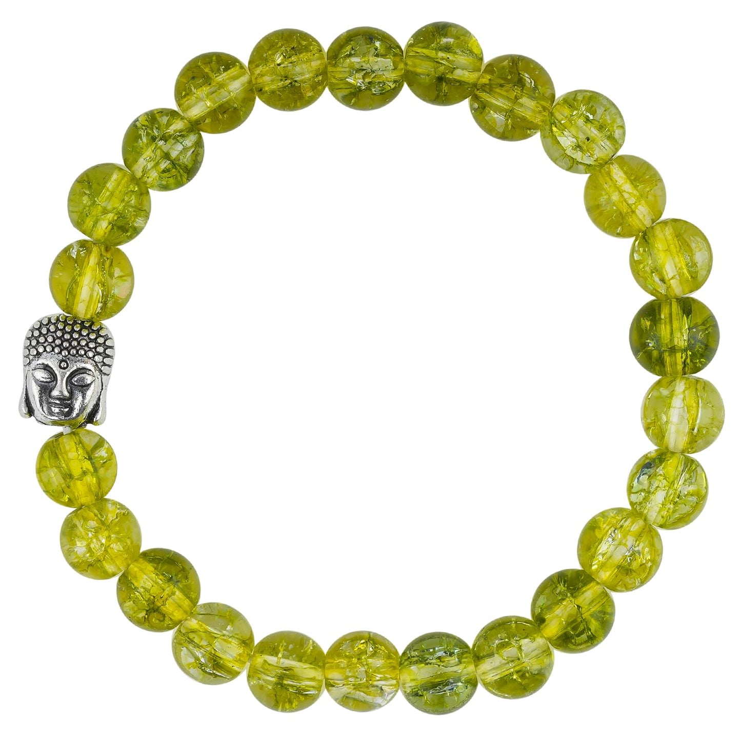 CRYSTALINES Buddha Charm Stretchable Braceclet, Green Peridot Crystal Beads, Plain Round Stones, Handmade Boho Strech Bracelet, Adjustable Spiritual Healing Crystal Unisex Jewelry Gift