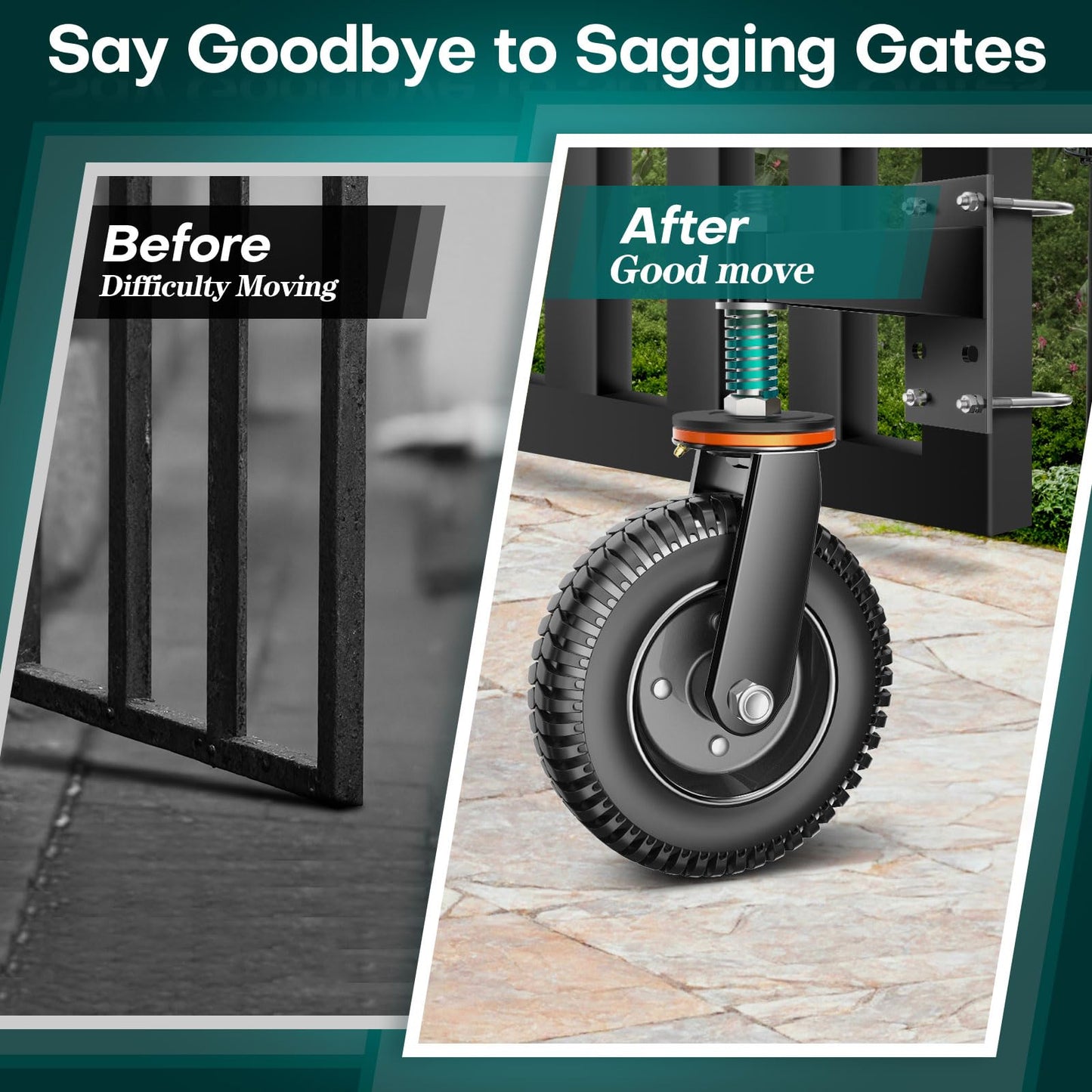 8 Inch Heavy Duty Gate Wheel, 750 lb Capacity, Fits Metal Tube Gates and Wooden Gates, 360° Swivel Spring-Loaded Caster. Gate Wheel for Smooth Operation. (8-INCH 2PACK)