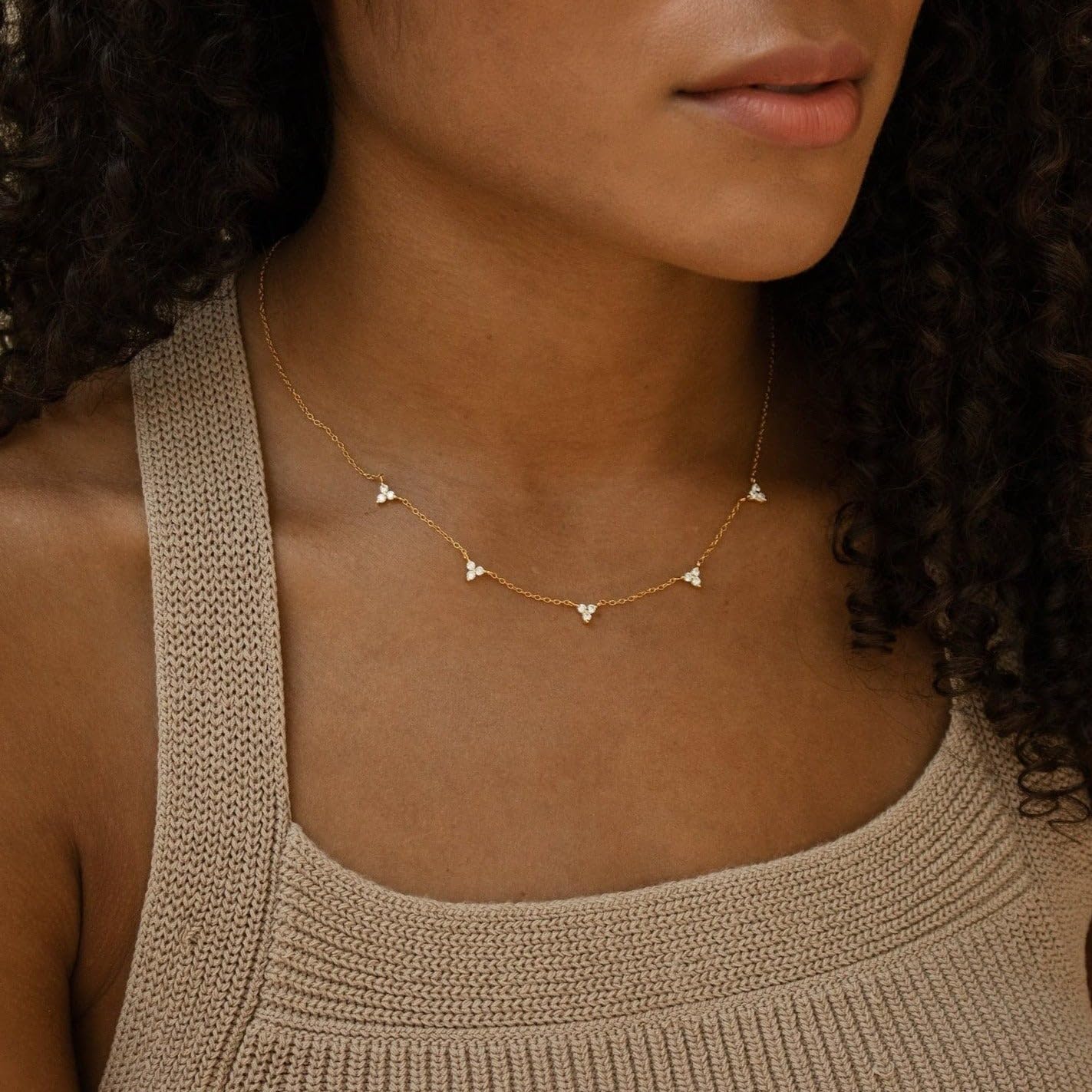 CUEZIY Dainty 14K Gold Plated Necklaces for Women Station Choker Necklace Cubic Zirconia Simulated Necklace Simple Cute Layering CZ Necklace Trendy Jewelry Gifts