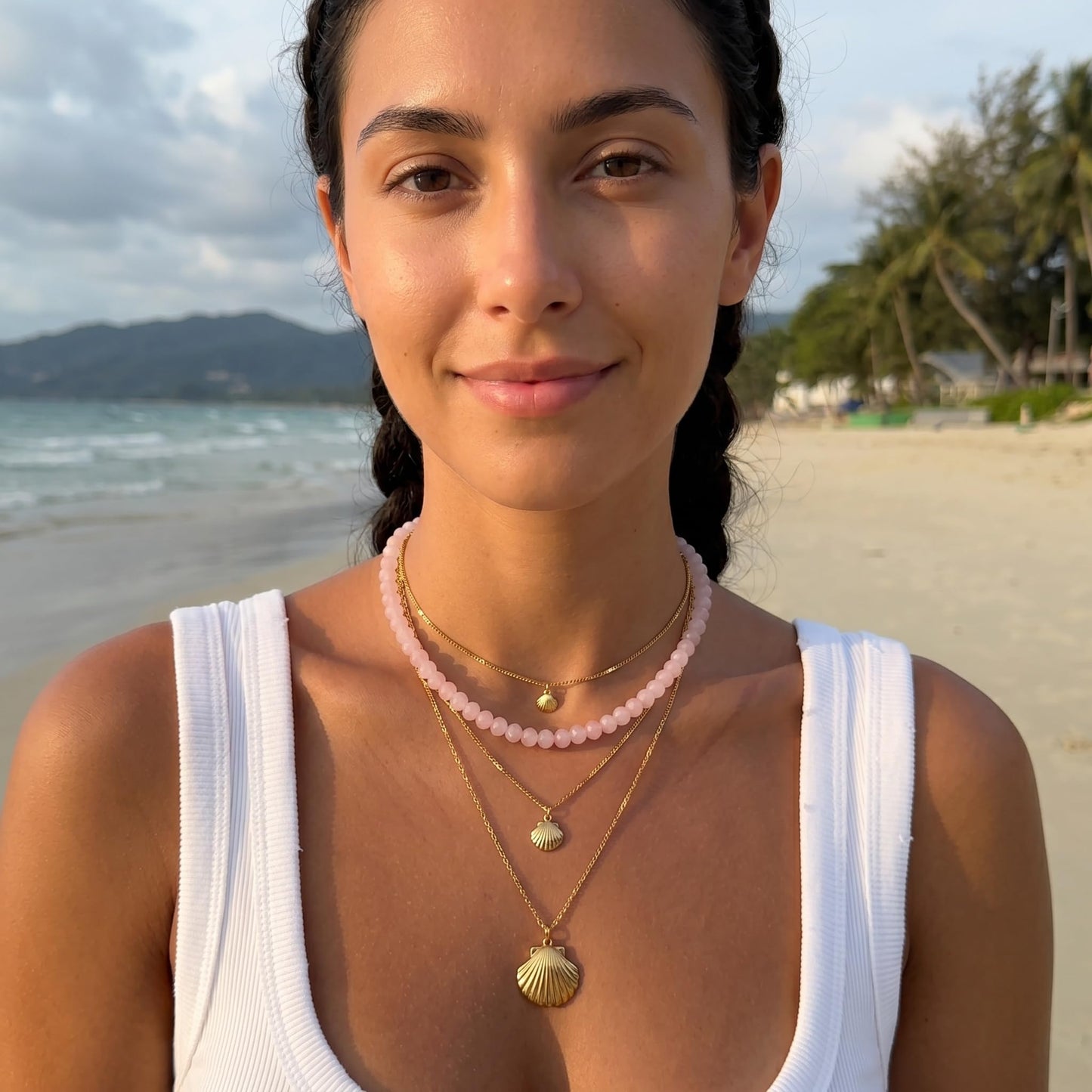 Badu Pink Gemstone Beaded Necklace for Women Natural Stone Bead Beach Choker Necklace Fashion Trendy Jewelry Gifts