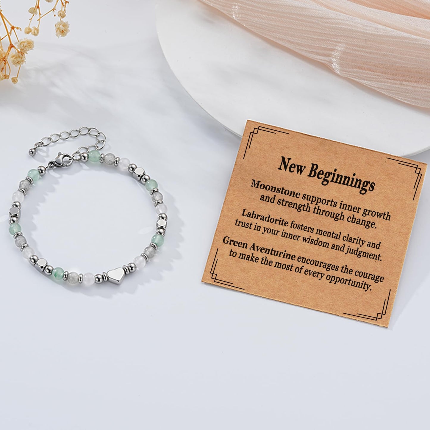 Pavkki New Beginnings Gifts for Women Graduation Gifts Natural Crystals Bracelet Coworker Leaving Retirement Inspirational Divorce Going Away Farewell