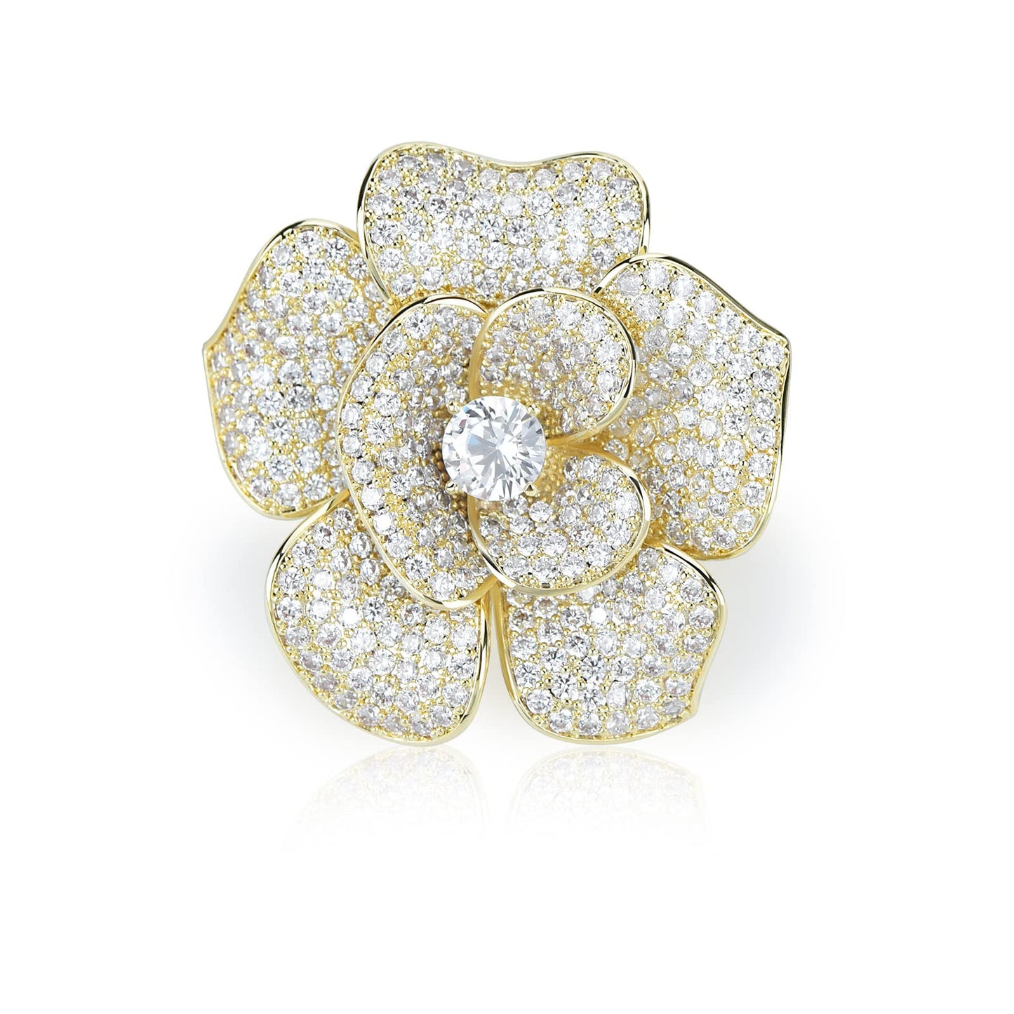 Elegant Crystal Blooming Rose Flower Brooch Lapel Pin Breastpin for Women Birdal Cardigan Hat Scarf Suit Sweater Floral Pins (K Gold Rose)