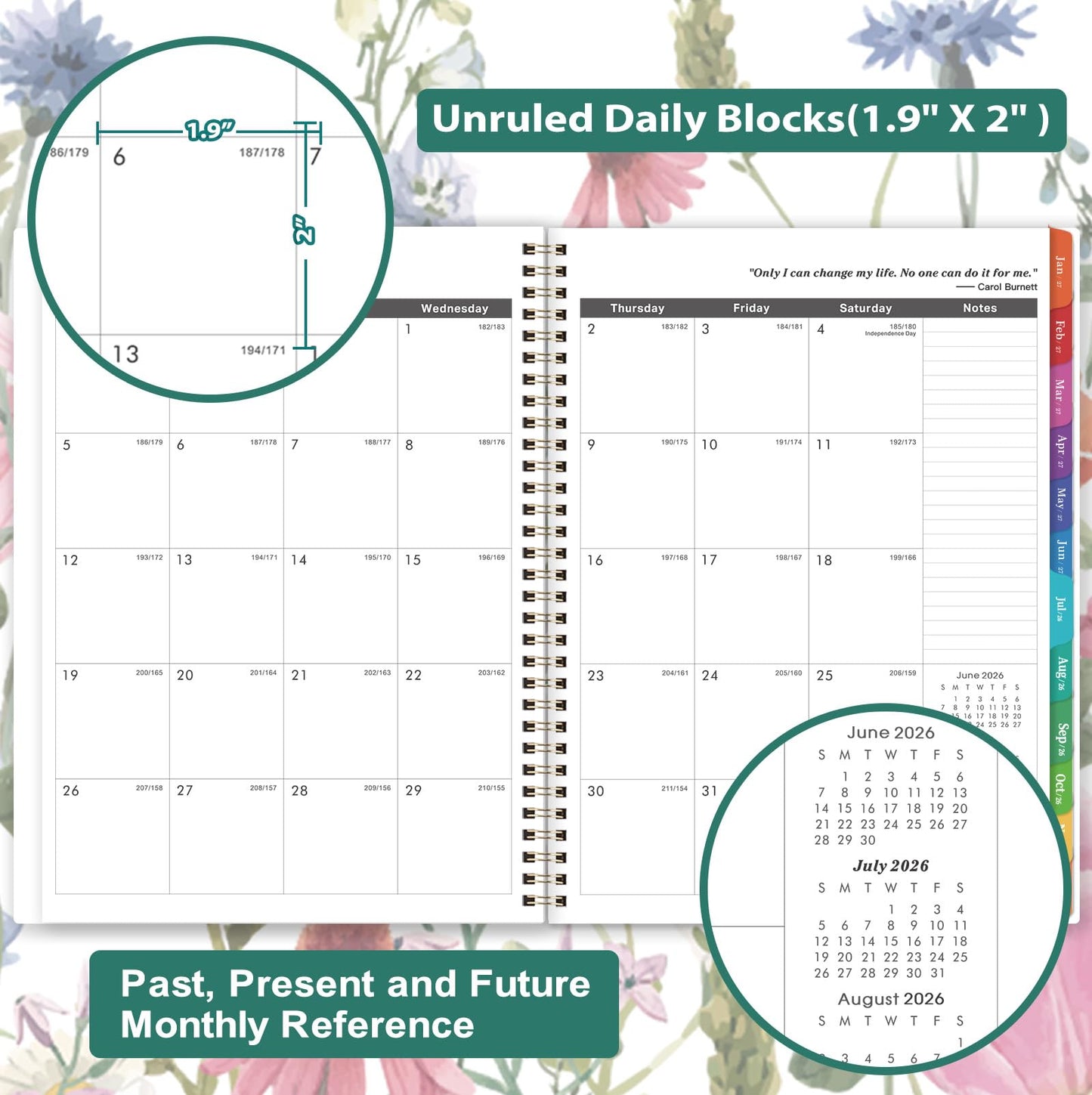 2026-2029 Monthly Planner - 3 year planner 2026-2029, Jul. 2026 - Jun. 2029, 3 Year Calendar 2026-2027-2028 monthly planner, 9" x 11", 36 Month Calendar with Colourful Tabs + Back Pocket - Flowers