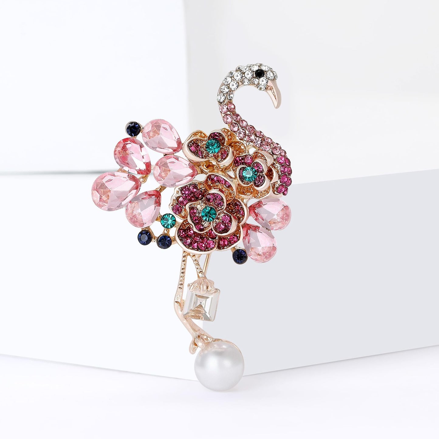 Flamingo Brooch for Women, Rhinestone Rose Flamingo Pin, Animal Brooch, Birthday and Holiday Gift for Wife or Girlfriend