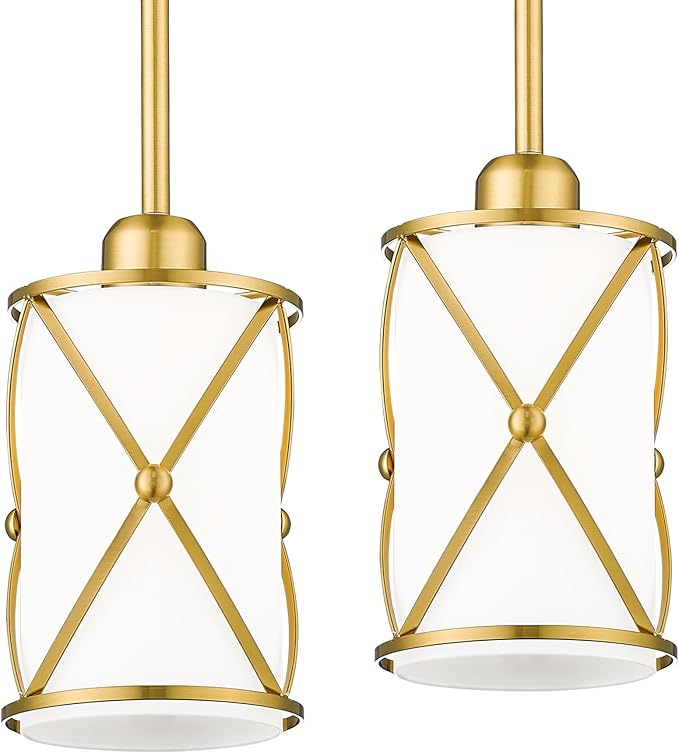 Brushed Gold Pendant Lights Kitchen Island, Modern 2 Pack Pendant Light with Frosted Glass, Farmhouse Mid Century Pendant Lighting for Dining Room, CH9176BGW-2PK