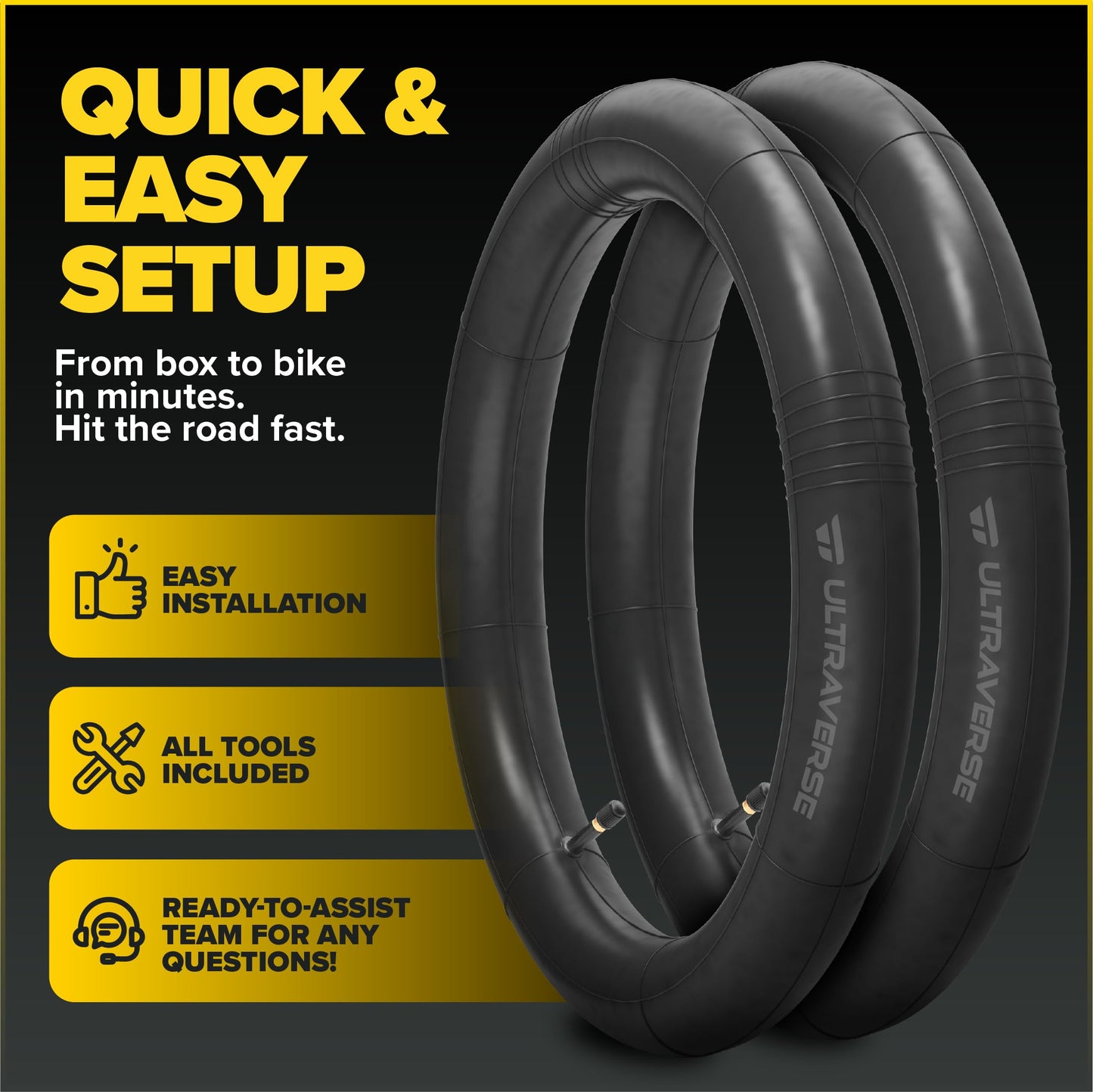 Ultraverse 26" Bike Inner Tubes 26 x 1.75, 1.95, 2.10, 2.125 – Butyl Rubber Bicycle Tubes with Schrader Valve – Compatible with Mountain, Cruiser, City & Kids Bikes – Set of 2