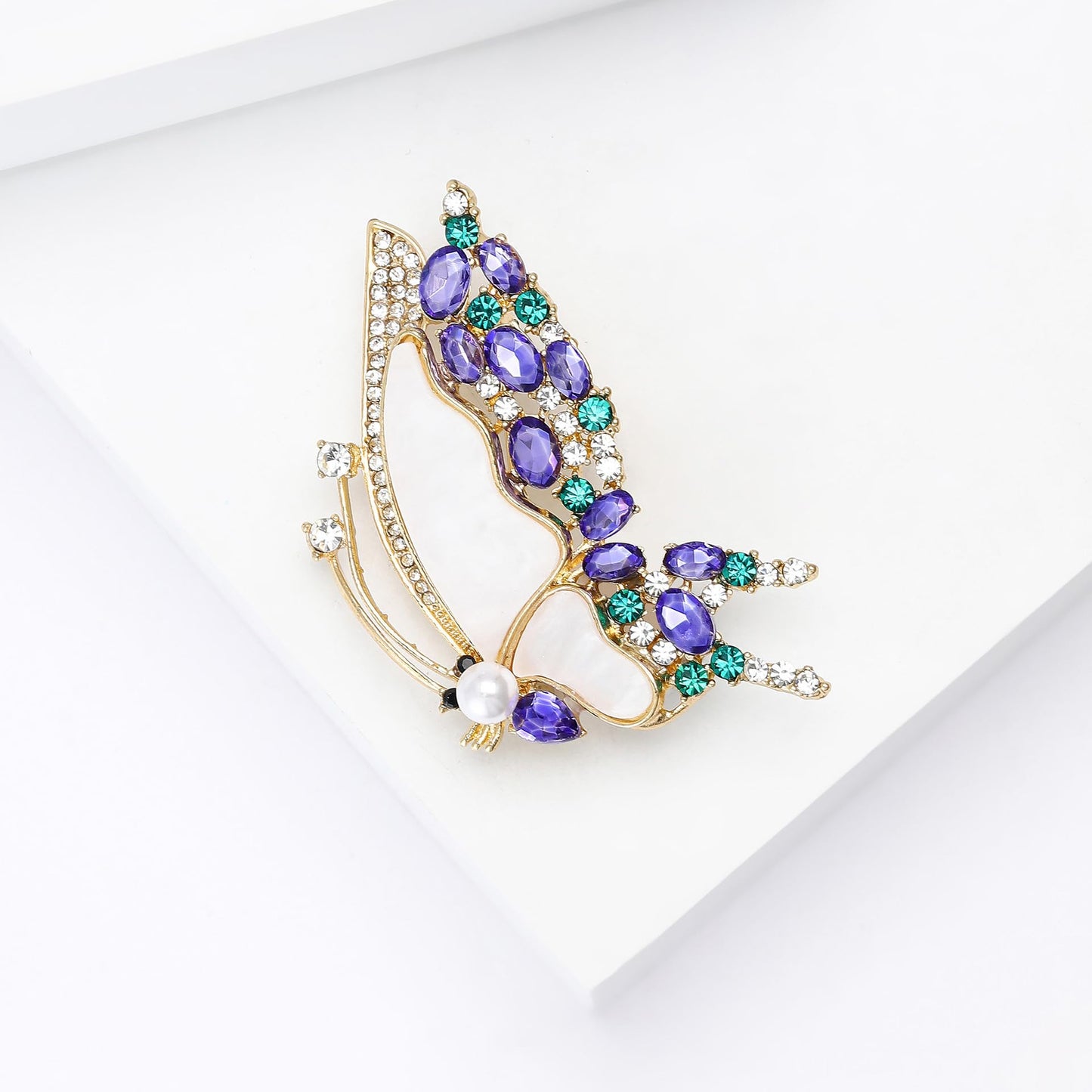 Butterfly Brooch for Women White Shell Purple Zirconia Butterfly Pin Animal Insect Brooch Birthday Holiday Gift for Girlfriend Mother Wife