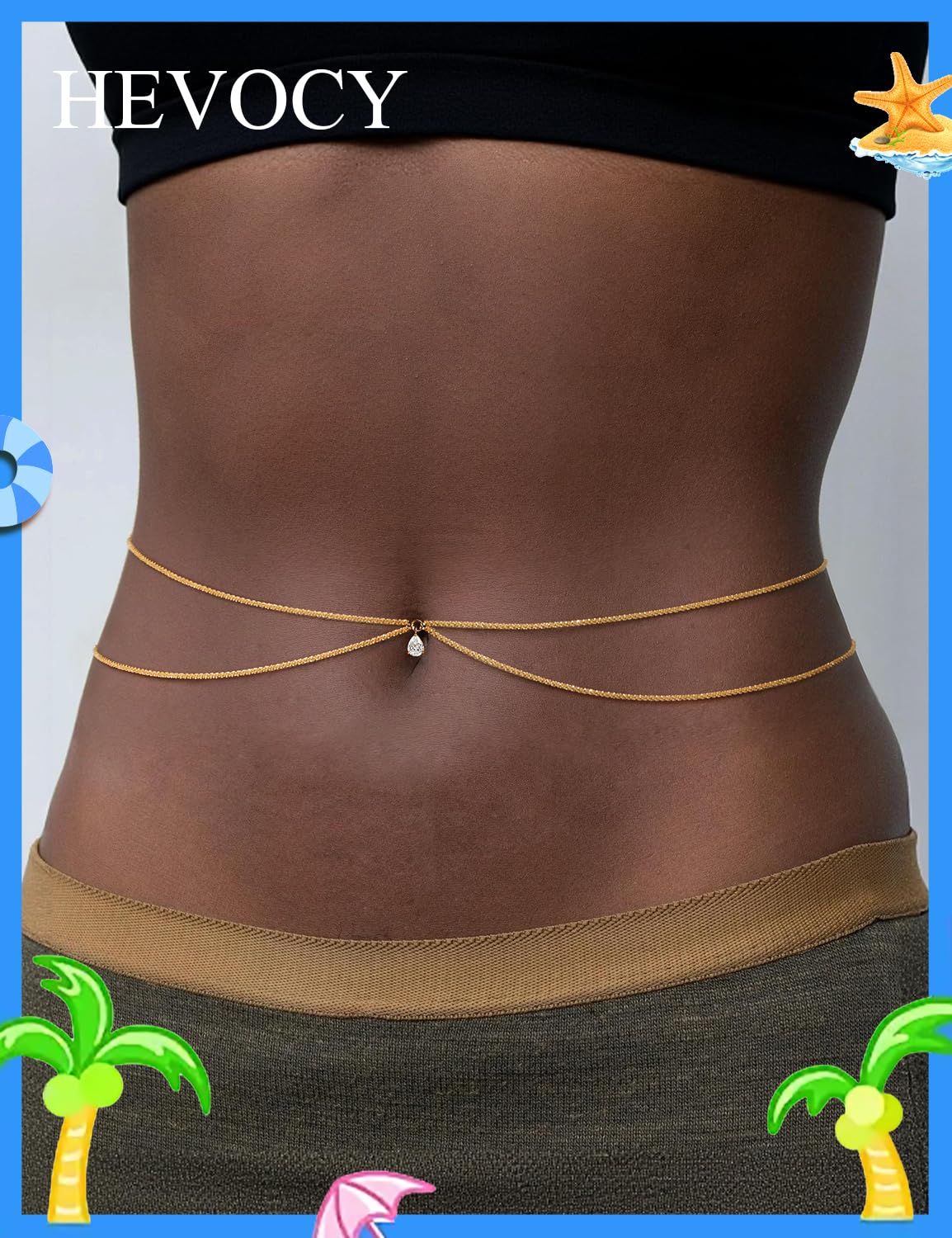 HEVOCY Gold Waist Chain for Women, Trendy Layered Belly Chain Jewelry, Adjustable Body Chain for Beach & Summer Outfit
