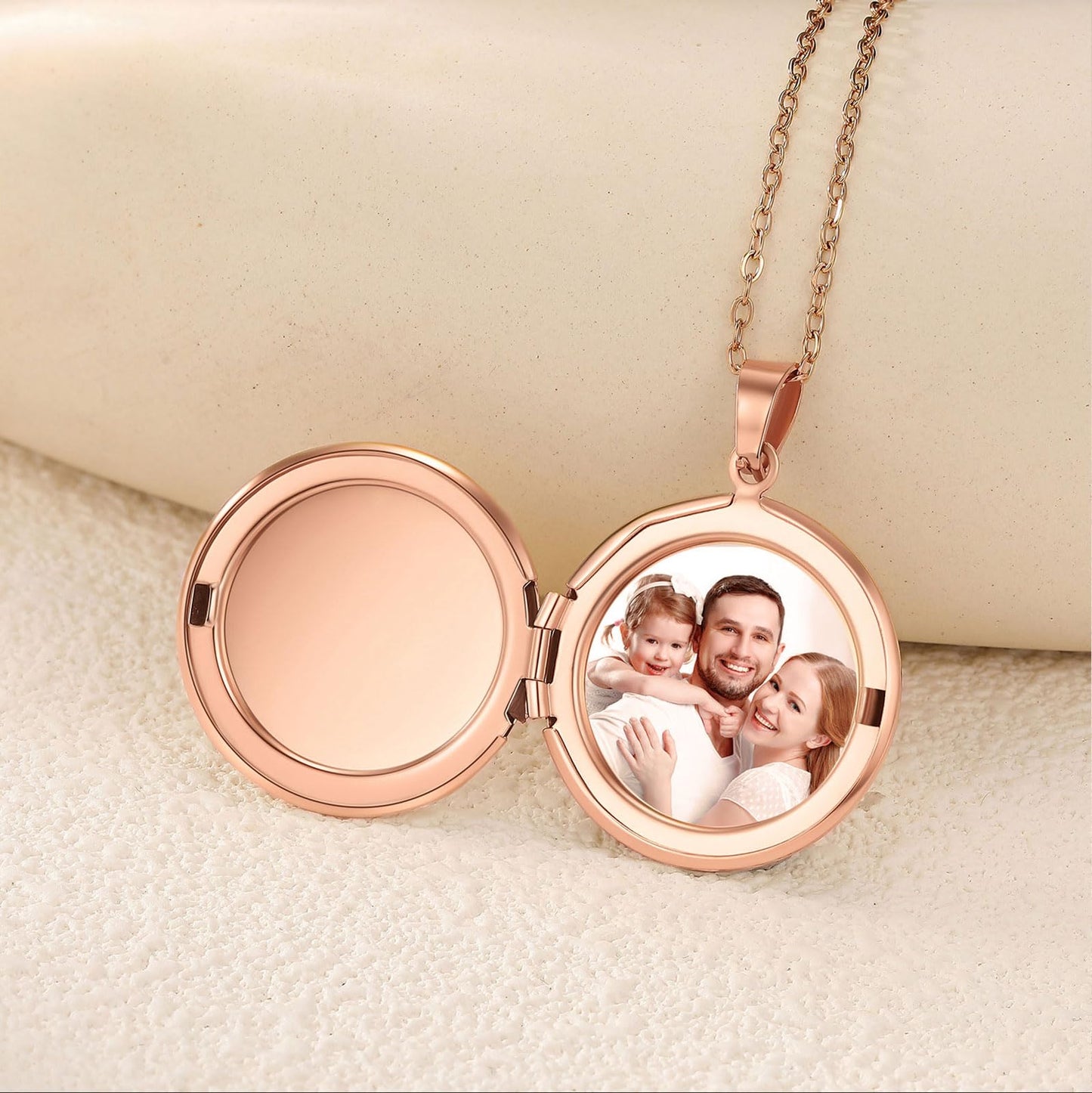 PHOCKSIN Rose Gold Round Lockets Necklace for Girlfriend Locket Necklaces that Holds 2 Pictures Memorial Lockets for Women