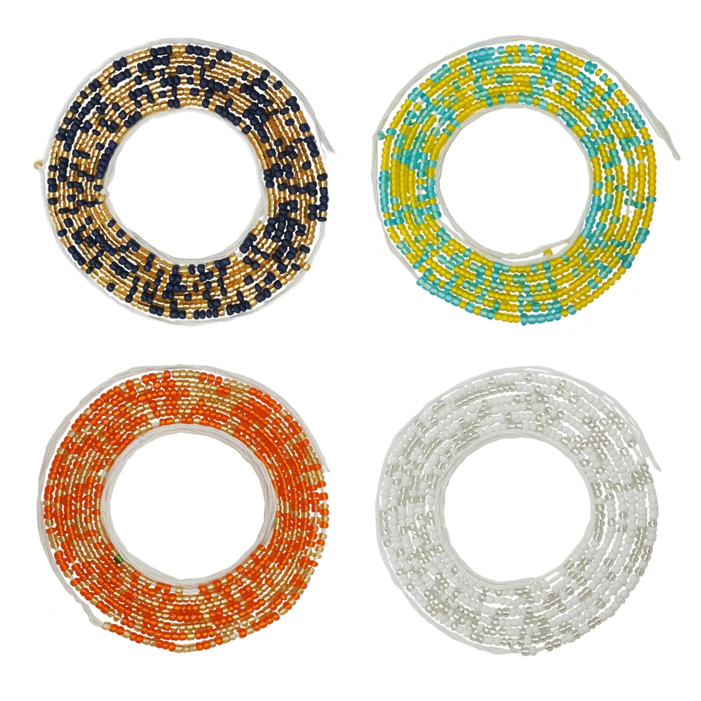 Teniinet 4PCS 50” Handmade African Waist Beads for Women Non-Stretching(Tie-on)