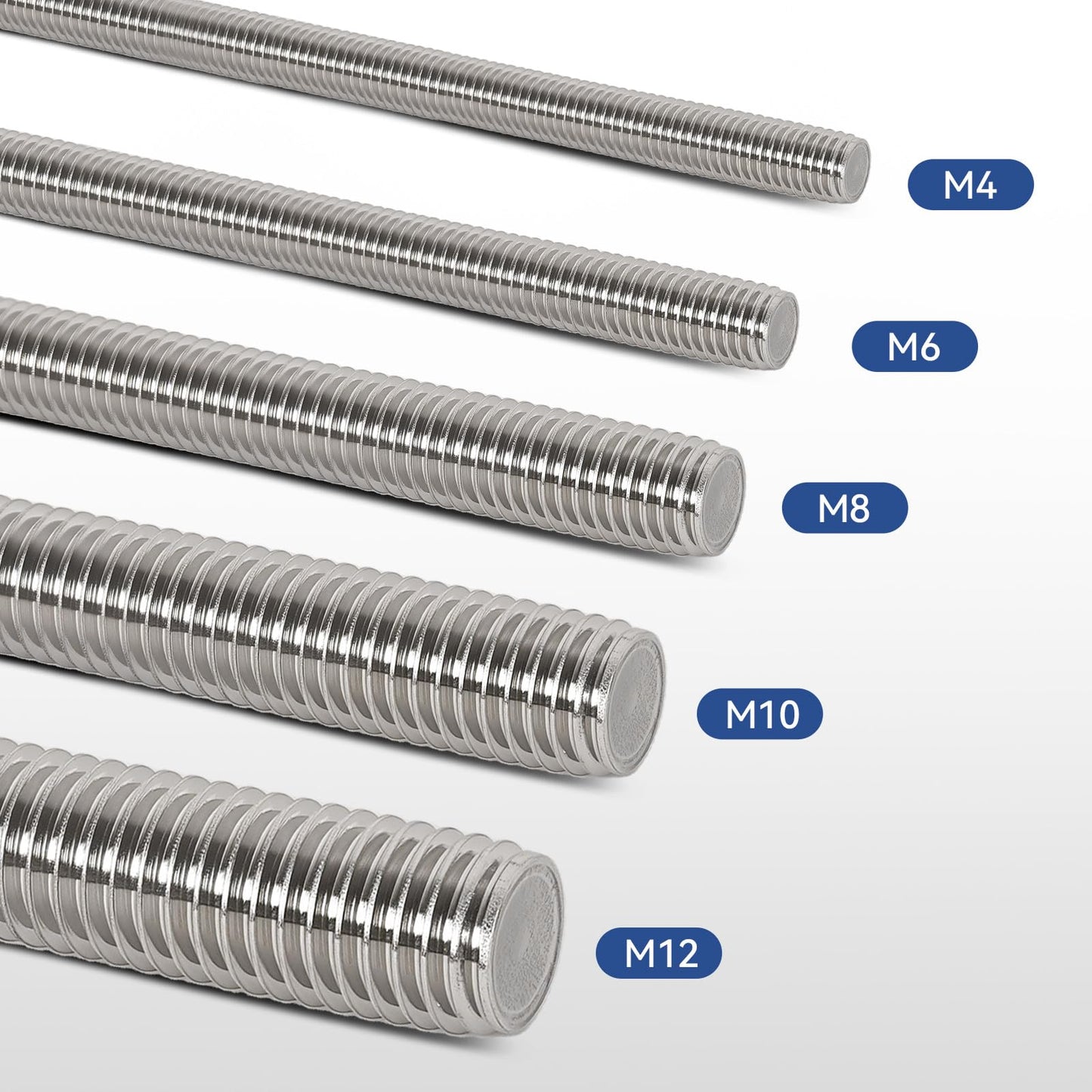 Arwnnklo 4 Pcs 304 Stainless Steel M6 Fully Threaded Rod,14"(360mm) Long Threaded Rod,Right Hand Threads，with Nuts (4, M6x360mm)