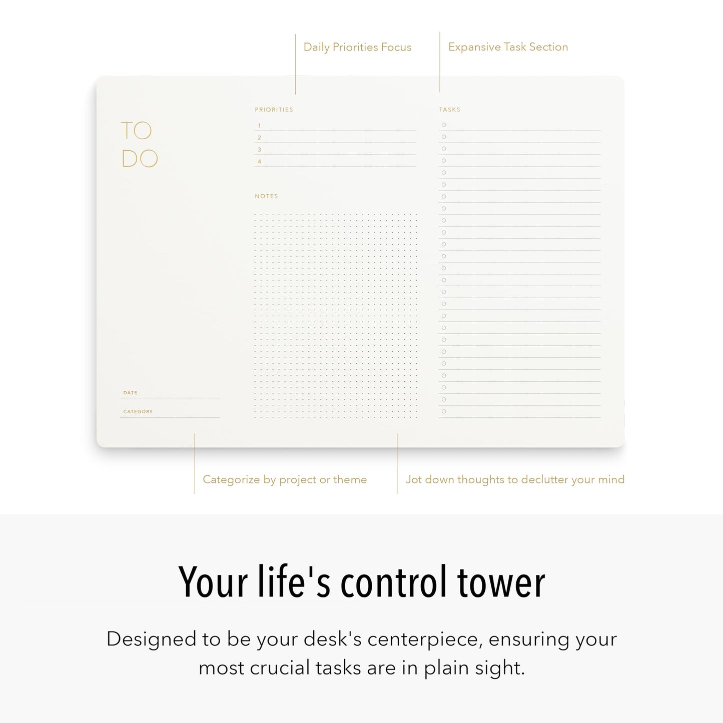 Pinesman - Elegant To Do List Notepad with Mouse Pad Feature, 11.22" x 7.87", 50 Tear-Off Sheets, Gold Foiled, Daily Planning, Eco-friendly To Do List Planner, FSC™ Certified To Do List Notebook for Work