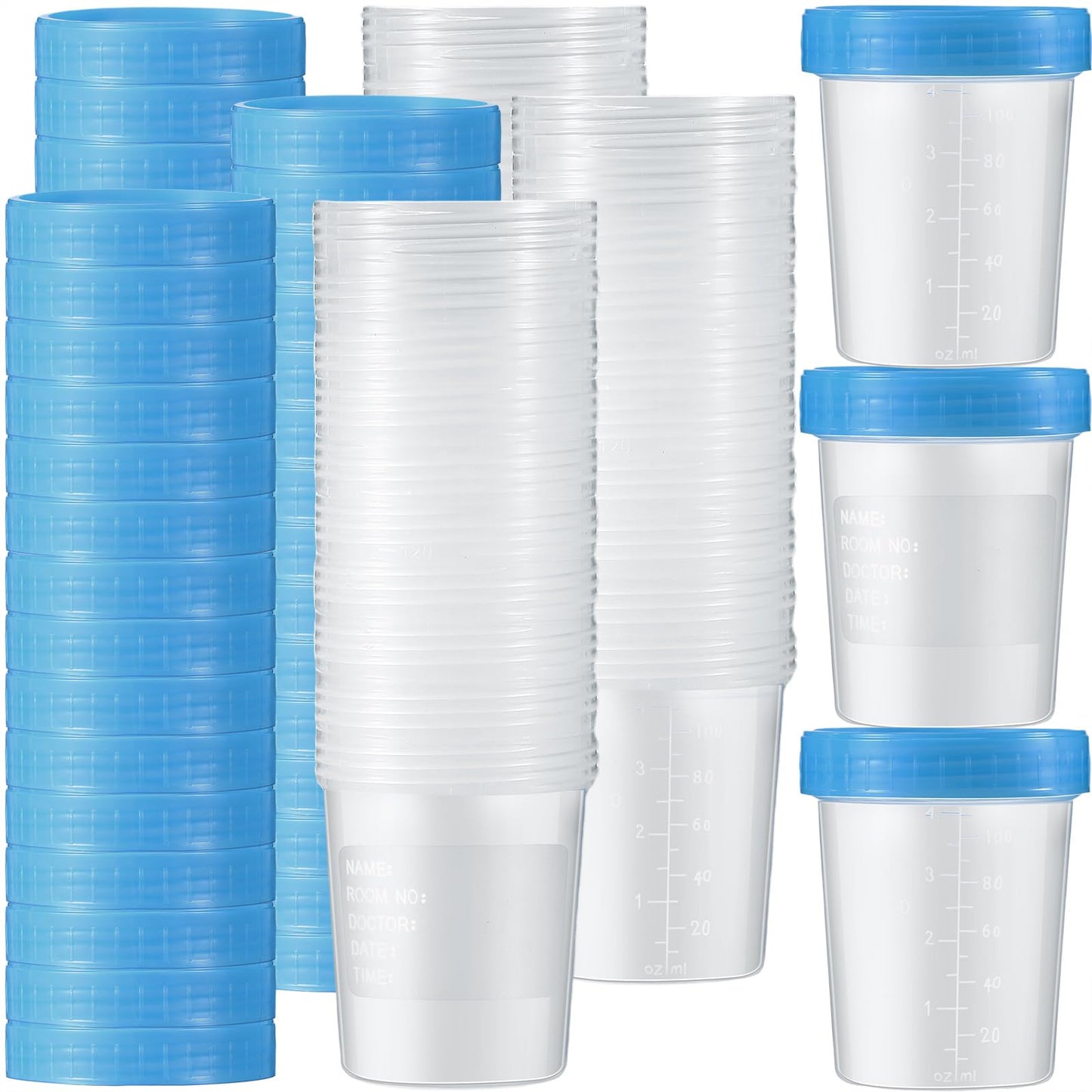 Geiserailie 200 Pcs Disposable Specimen Cup Urine Pee Cups for Testing 4oz Specimen Container with Leak Proof Screw on Lids for Safe Urinalysis Pee Stool Sample Collection Analysis (Blue)
