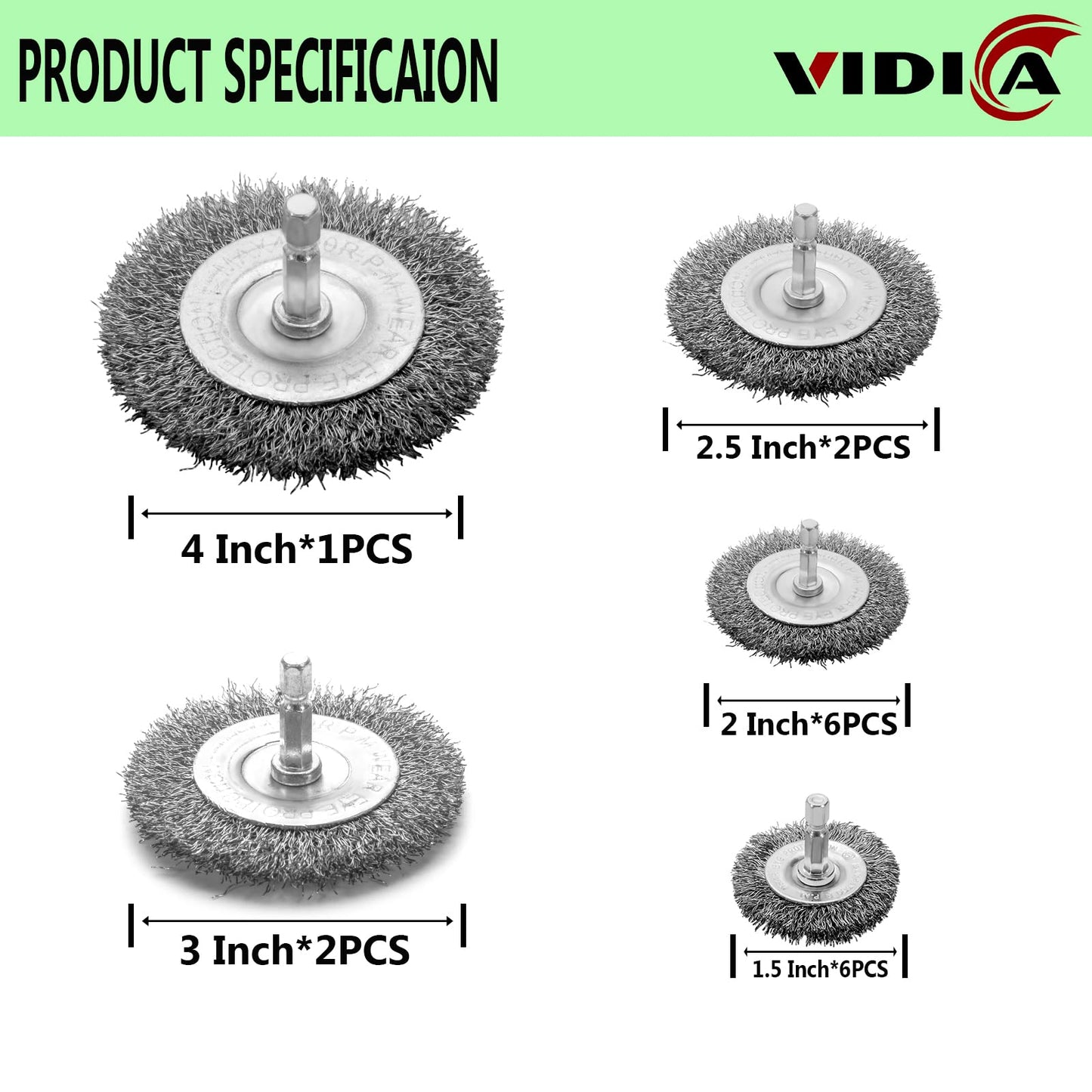 VIDICA Wire Brush Set 20 Pcs, 1/4 Inch Hex Shank Wheel for Drill, Carbon Steel Brush Set for Cleaning Rust