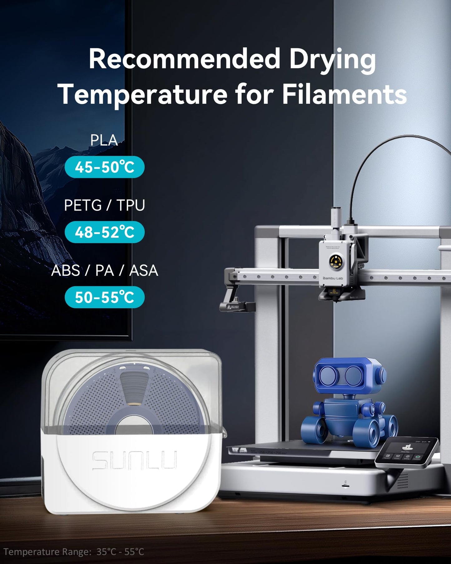 SUNLU Official Filament Dryer S1 Plus, Built-in Circulation Fan, Filament Dryer Box Storage Box for 3D Printer Filament 1.75 2.85 3.00, S1 Plus White