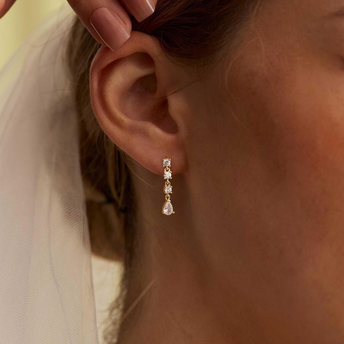 Long Dangle Earrings for Women,14k Gold Plated Crystal Drop Earrings Dainty Wedding Gold Earrings for Women Trendy Cute Bridal Dangling Earrings Cute Jewelry