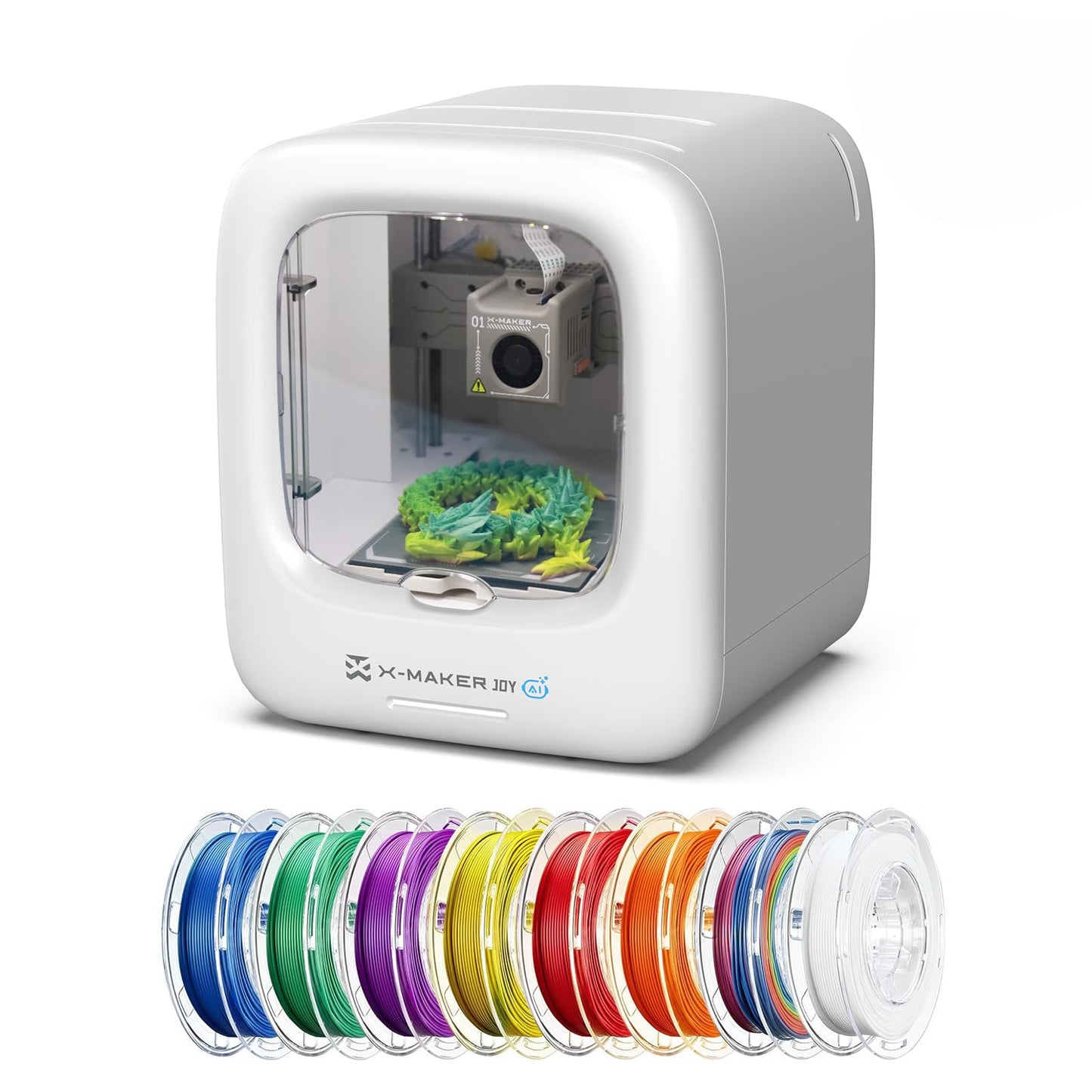 AOSEED 3D Printer for Kids, Fully Assembled AI 3D Printer with 1500+ Models & 17+ Modules, 400mm/s High Speed, Auto Leveling, STEM Toy Gift with 8 PLA Filaments for Home & School, X-Maker Joy AI+
