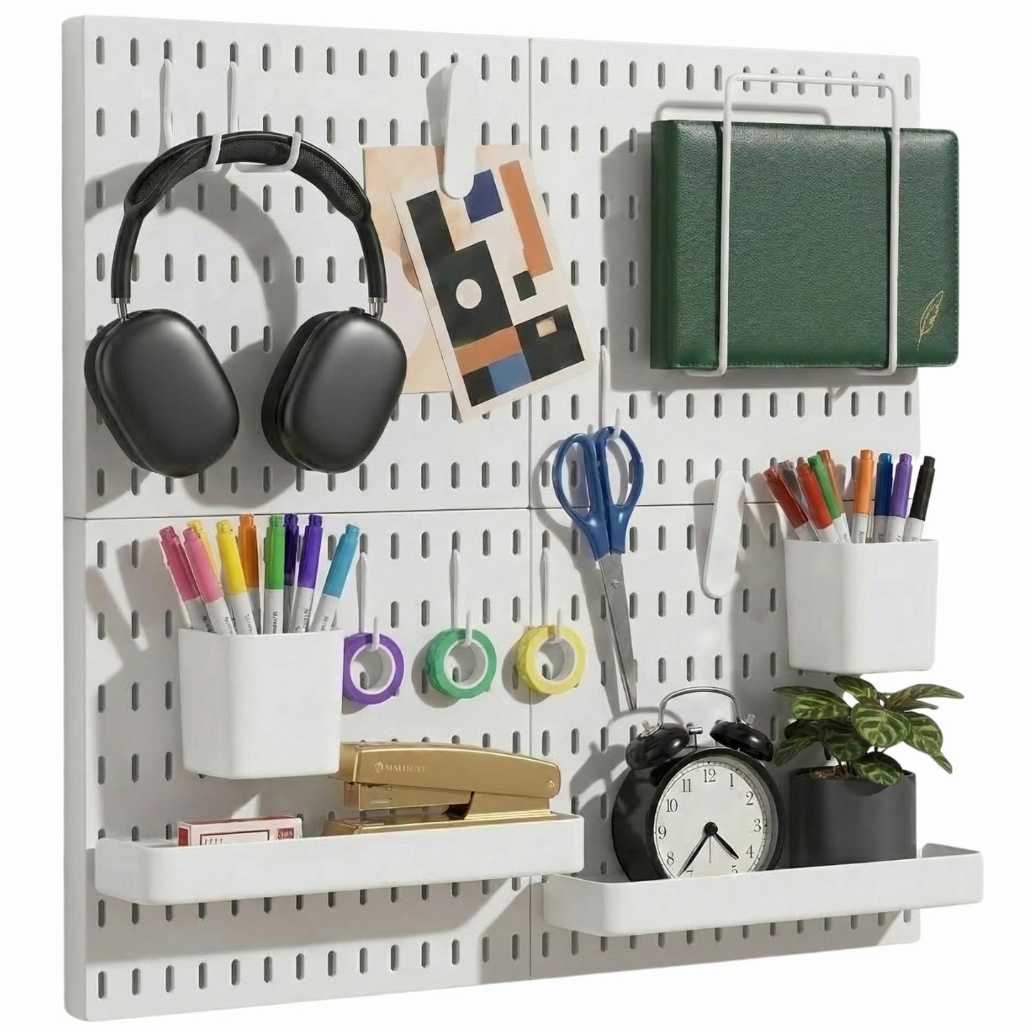 Keepo Peg Board Wall Organizer – Plastic Pegboard Panels, Modular Peg Board Storage System For Home Office, Craft Room, Gaming Setup (White, 22″×22″)