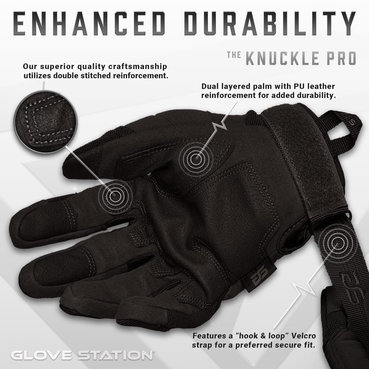 Glove Station Hard Knuckle Utility Gloves, Touchscreen, THKFF, Black, 2XL