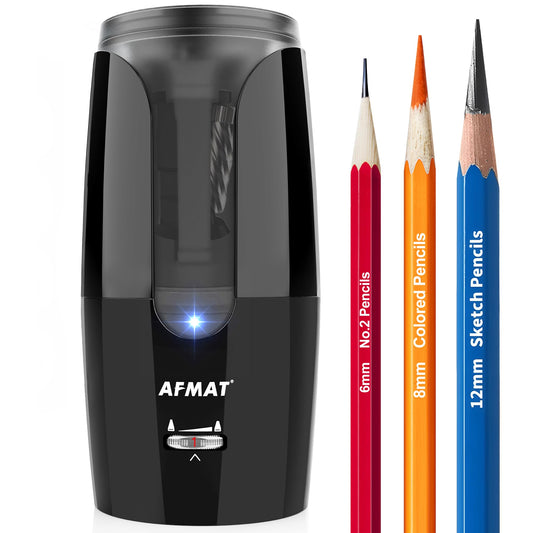 AFMAT Rechargeable Long Point Pencil Sharpener for Artist, Fast Sharpen & Auto Stop, 8-17mm Long Point, Electric Artist Pencil Sharpener for φ6-12mm Charcoal/Drawing/Sketching/Colored Pencils PS29
