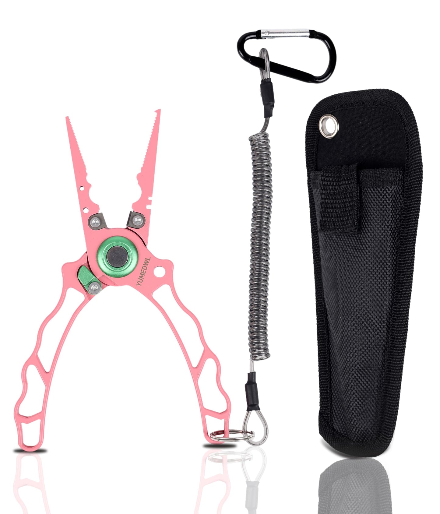 YUMEOWL Lockable Fishing Pliers & Hook Removers with Tungsten Steel Cutters, Non-Stick Coating, Ergonomic Handle and Lost Rope,Sheath - Lightweight, Multi-Function Fishing Gear, Pink 6.6" 3.8 oz