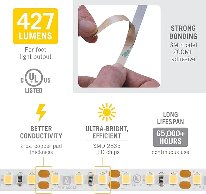 Armacost Lighting RibbonFlex Pro 12V White LED Strip Lights 120 LED/m, 4000K, 16.4 ft 153230
