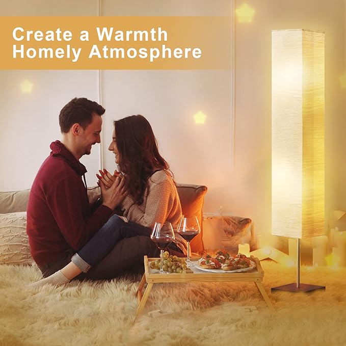GyroVu Floor Lamp for Living Room, Color Temperature Adjustable Column Tall Lamp, Standing Lamp with Walnut Base Corner Floor Lamp for Bedroom, Office& Living Room-Beige(Bulbs Included)