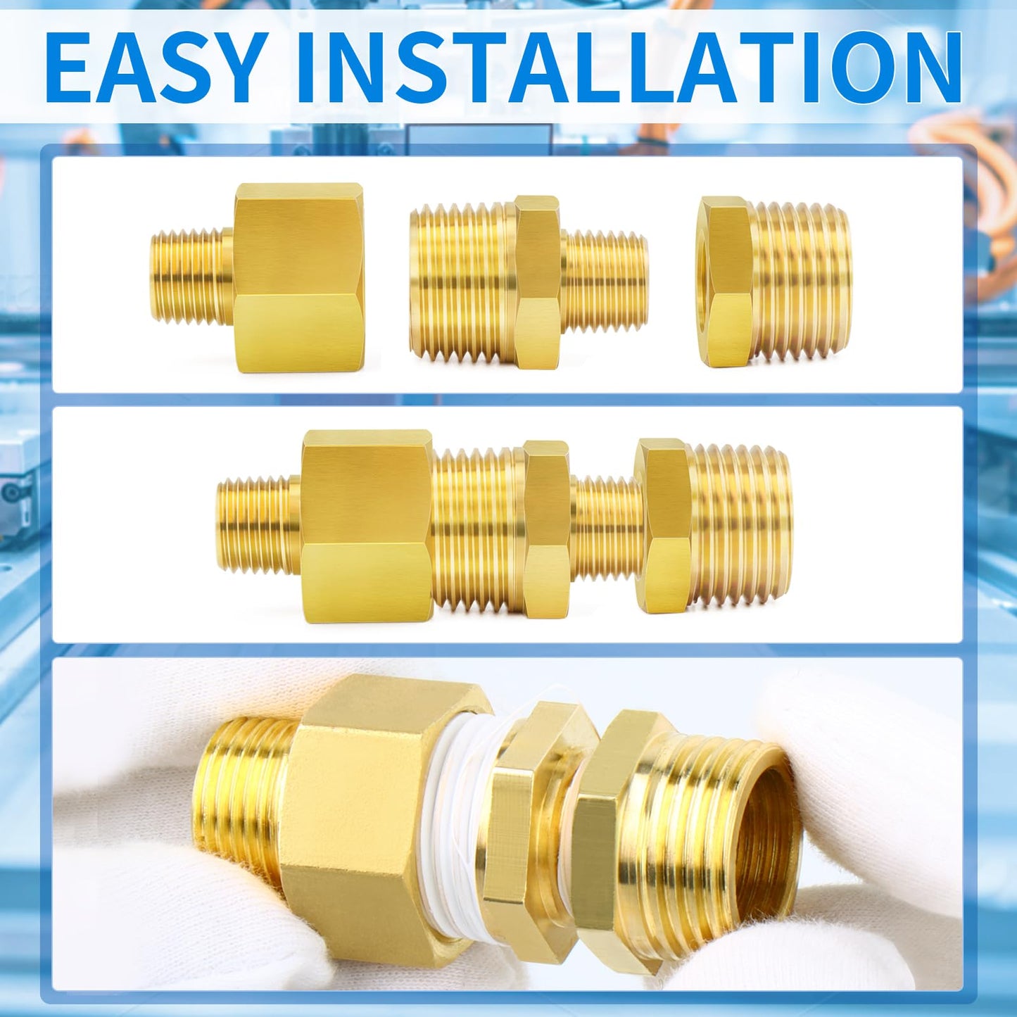 ChillWaves Brass Pipe Fitting, Reducer Hex Bushing 1/2" NPT Male x 1/4" NPT Female Thread Adapter(12-PACK)