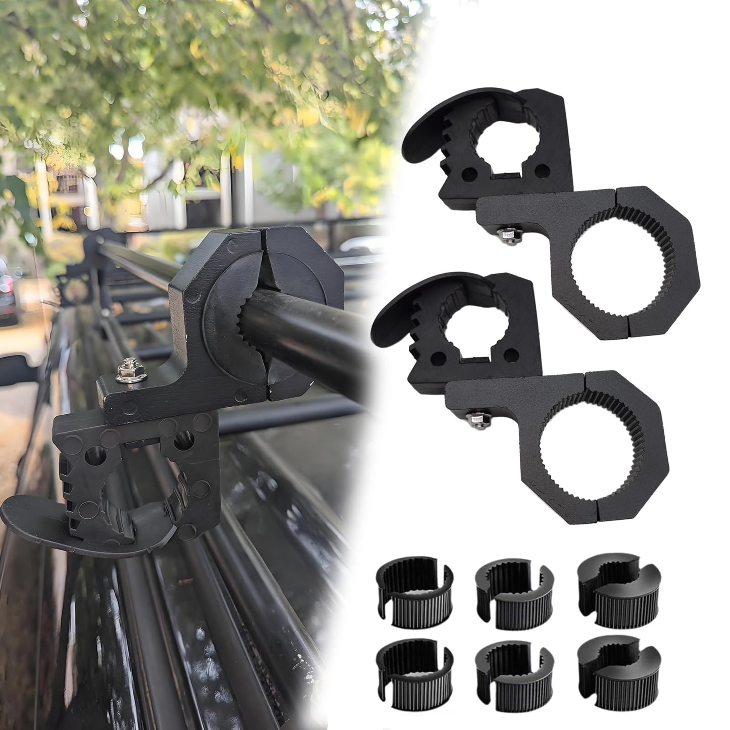 Shovel Holder & Tool Mount Rubber Clamps 1-1/7 to 1-3/7, with Tube Roll Bar Cage Mount for Truck, SUV, UTV, ATV, Off-Road Vehicl