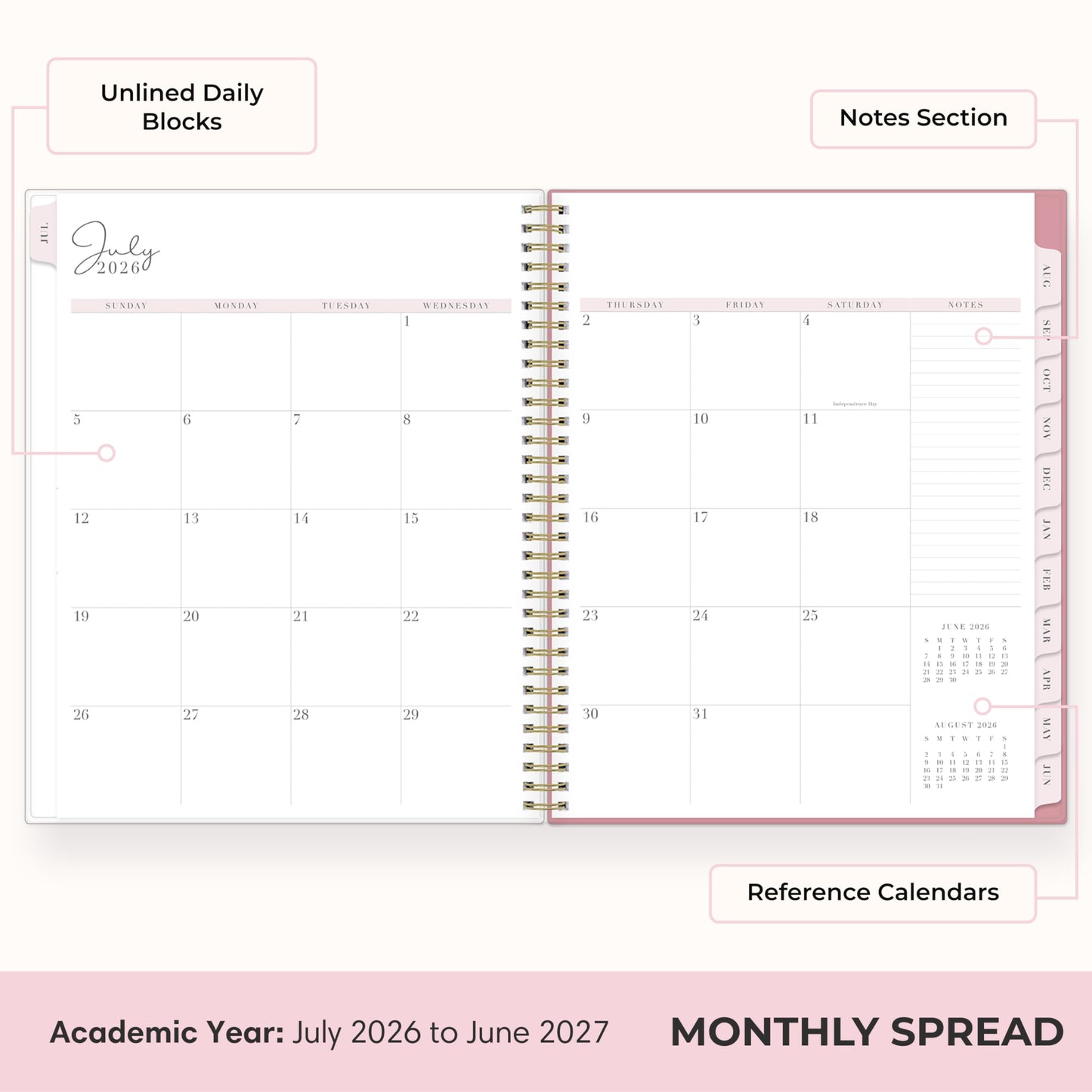 Blue Sky Rachel Parcell 2026-2027 Weekly and Monthly Academic Year Planner Calendar, July 2026 - June 2027, 8.5" x 11", Flexible Cover, Wirebound, Laminated Tabs, Storage Pocket, Includes Stickers, Peony